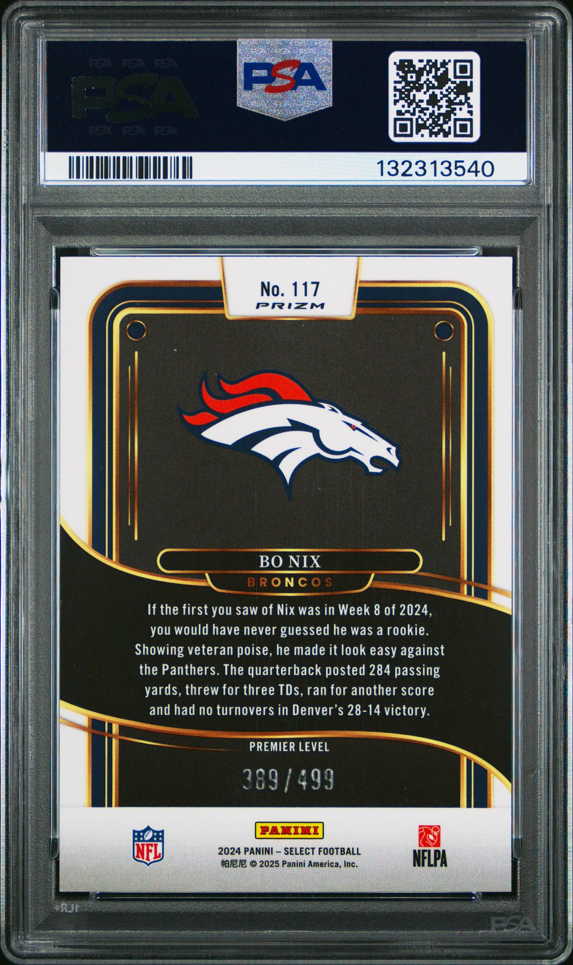 2024 Panini Select Bo Nix #117 (Neon Green Shock) Gem Mt 10 back