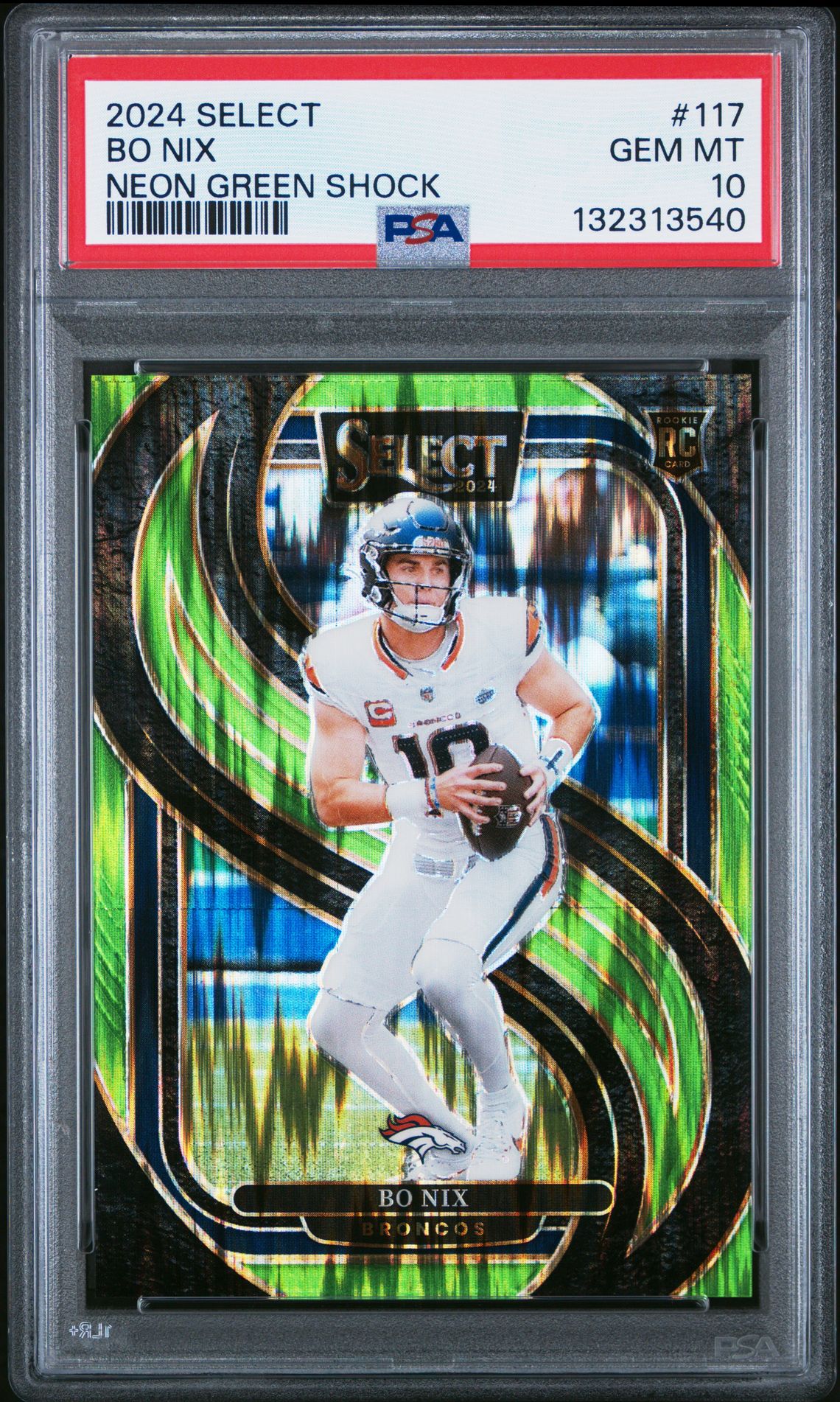 2024 Panini Select Bo Nix #117 (Neon Green Shock) Gem Mt 10 front