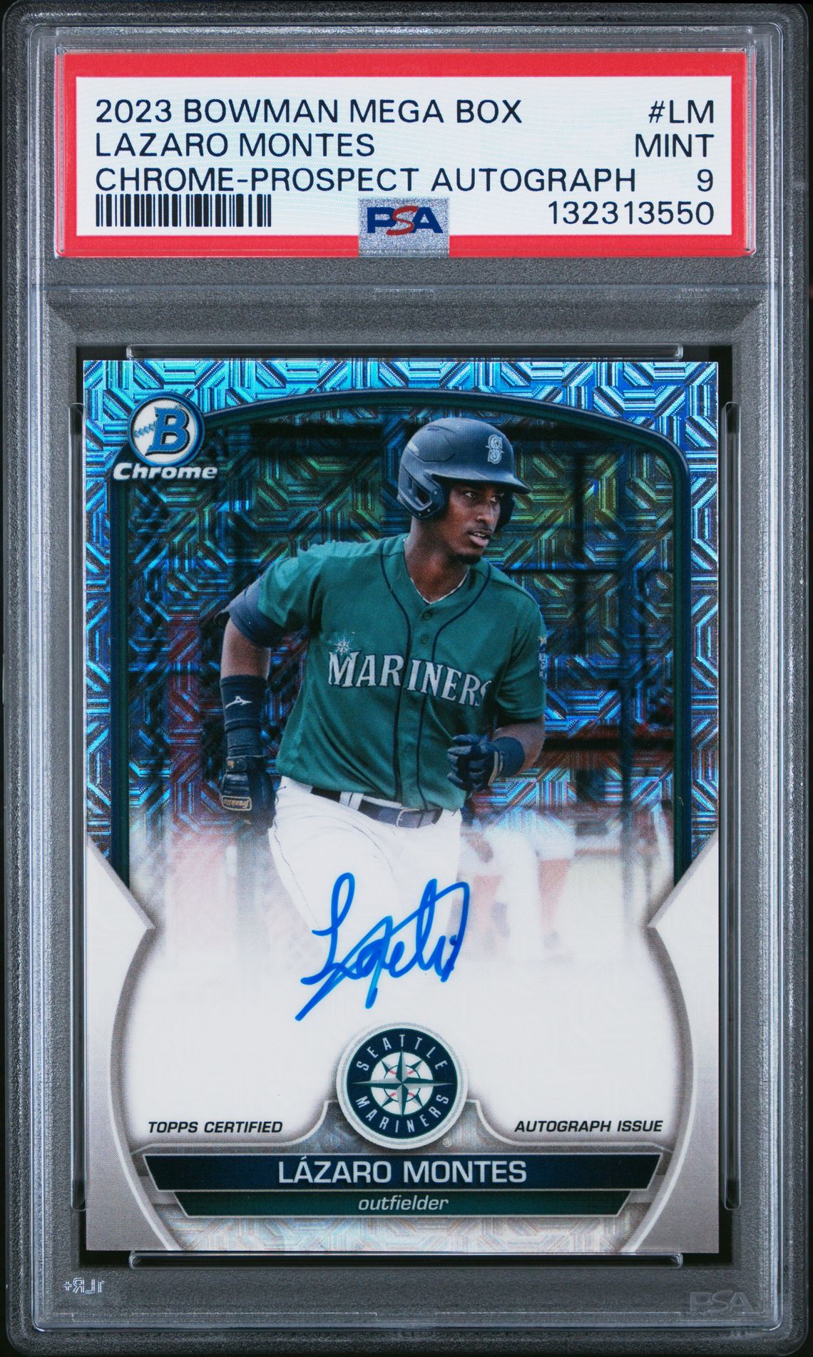2023 Bowman Mega Box Chrome Prospect Autographs Lazaro Montes #Lm (Chrome-Prospect Autograph) Mint 9 front