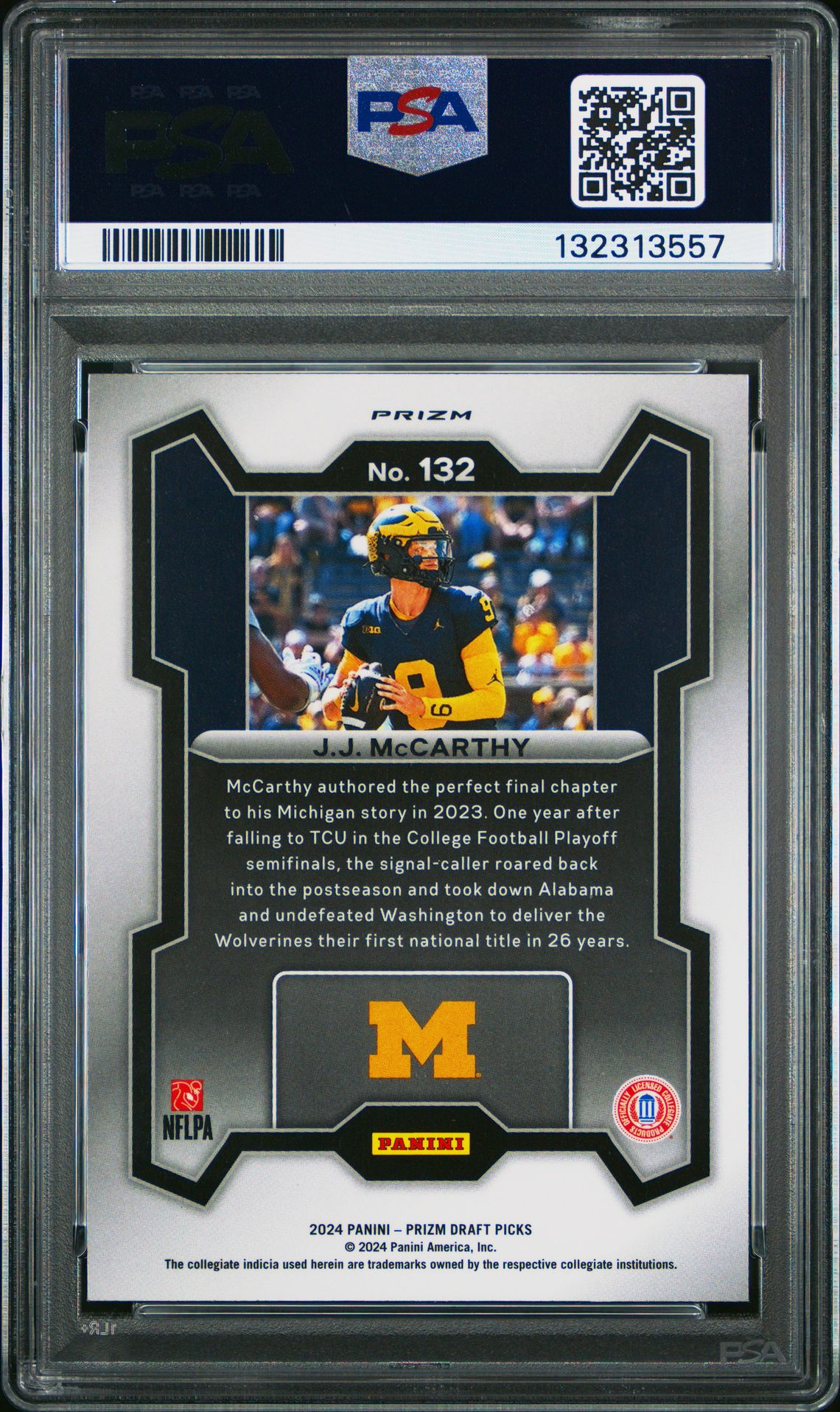 2024 Panini Prizm Draft Picks Jj Mccarthy #132 (Green Prizm) Mint 9 back