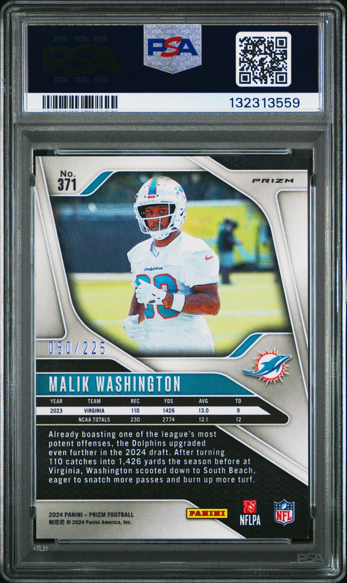 2024 Panini Prizm Malik Washington #371 (Purple Ice) Mint 9 back