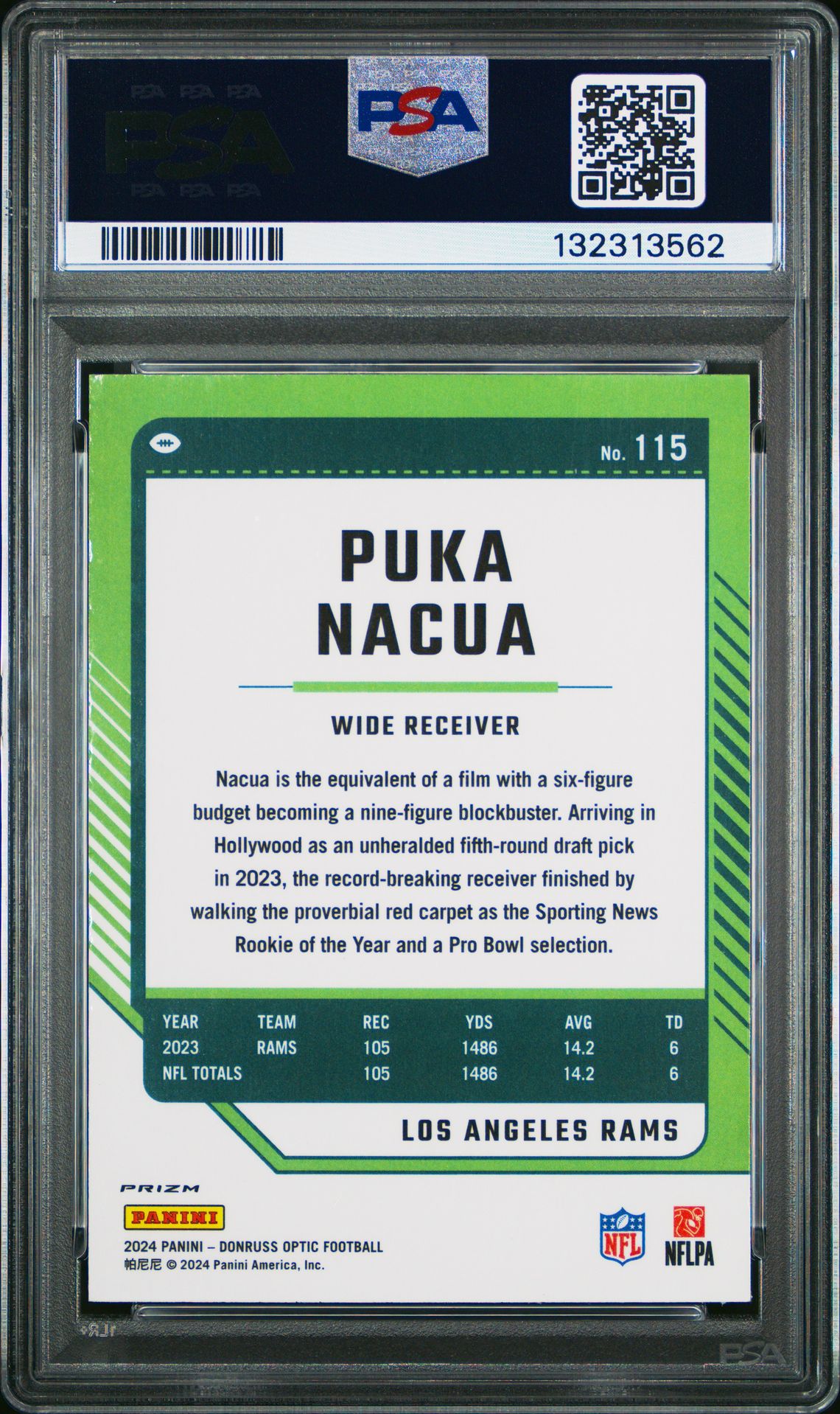 2024 Panini Donruss Optic Puka Nacua #115 (Stars) Gem Mt 10 back
