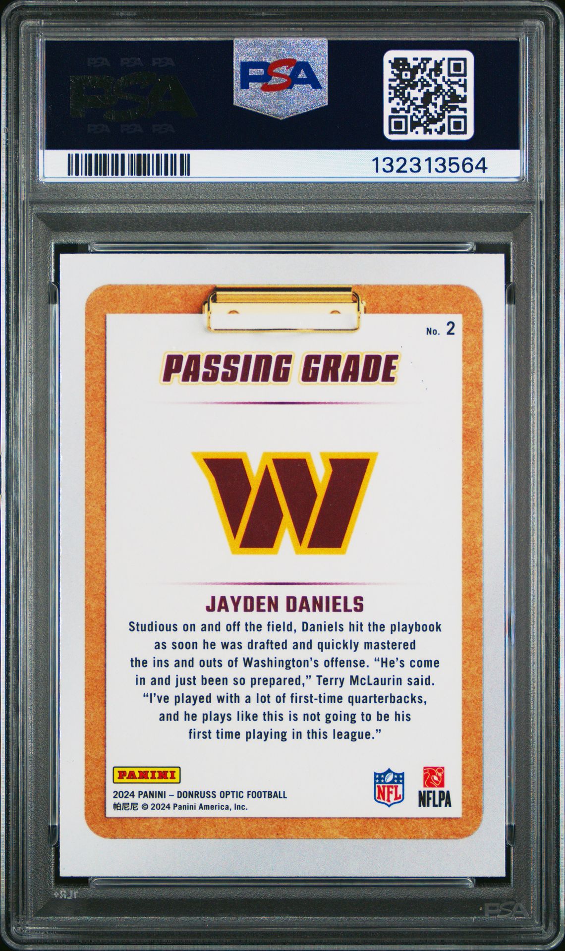 2024 Panini Donruss Optic Passing Grade Jayden Daniels #2 Mint 9 back