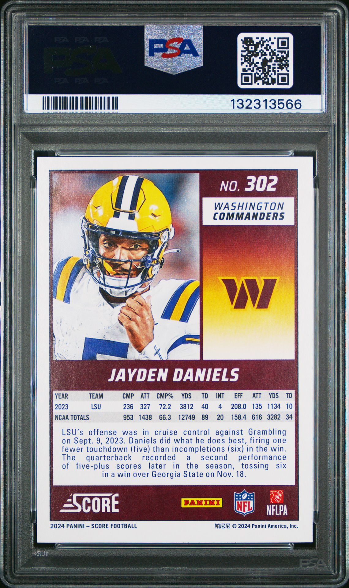 2024 Panini Score Jayden Daniels #302 Mint 9 back