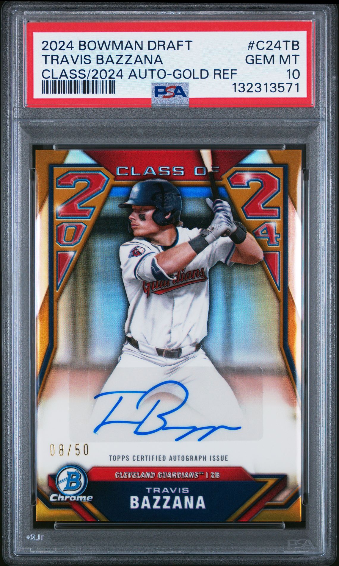 2024 Bowman Draft Class Of 2024 Autographs Travis Bazzana #C24Tb (Class/2024 Auto-Gold Ref) Gem Mt 10 front
