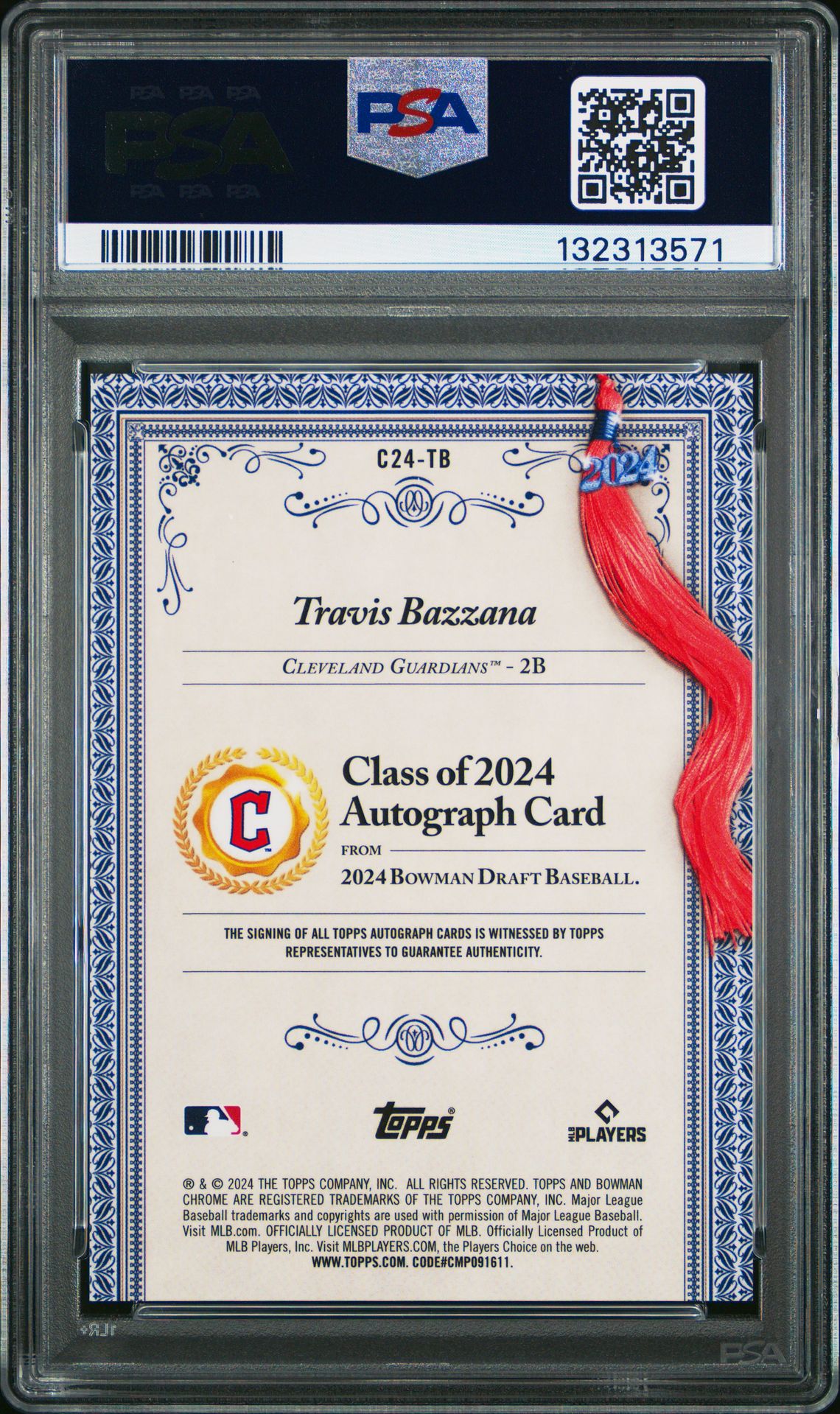 2024 Bowman Draft Class Of 2024 Autographs Travis Bazzana #C24Tb (Class/2024 Auto-Gold Ref) Gem Mt 10 back