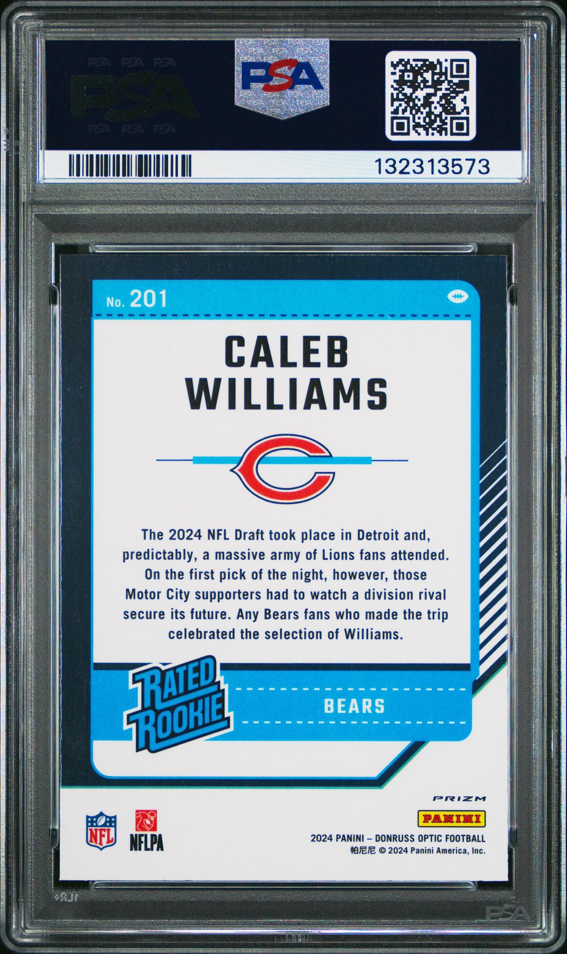 2024 Panini Donruss Optic Caleb Williams #201 (Holo) Mint 9 back