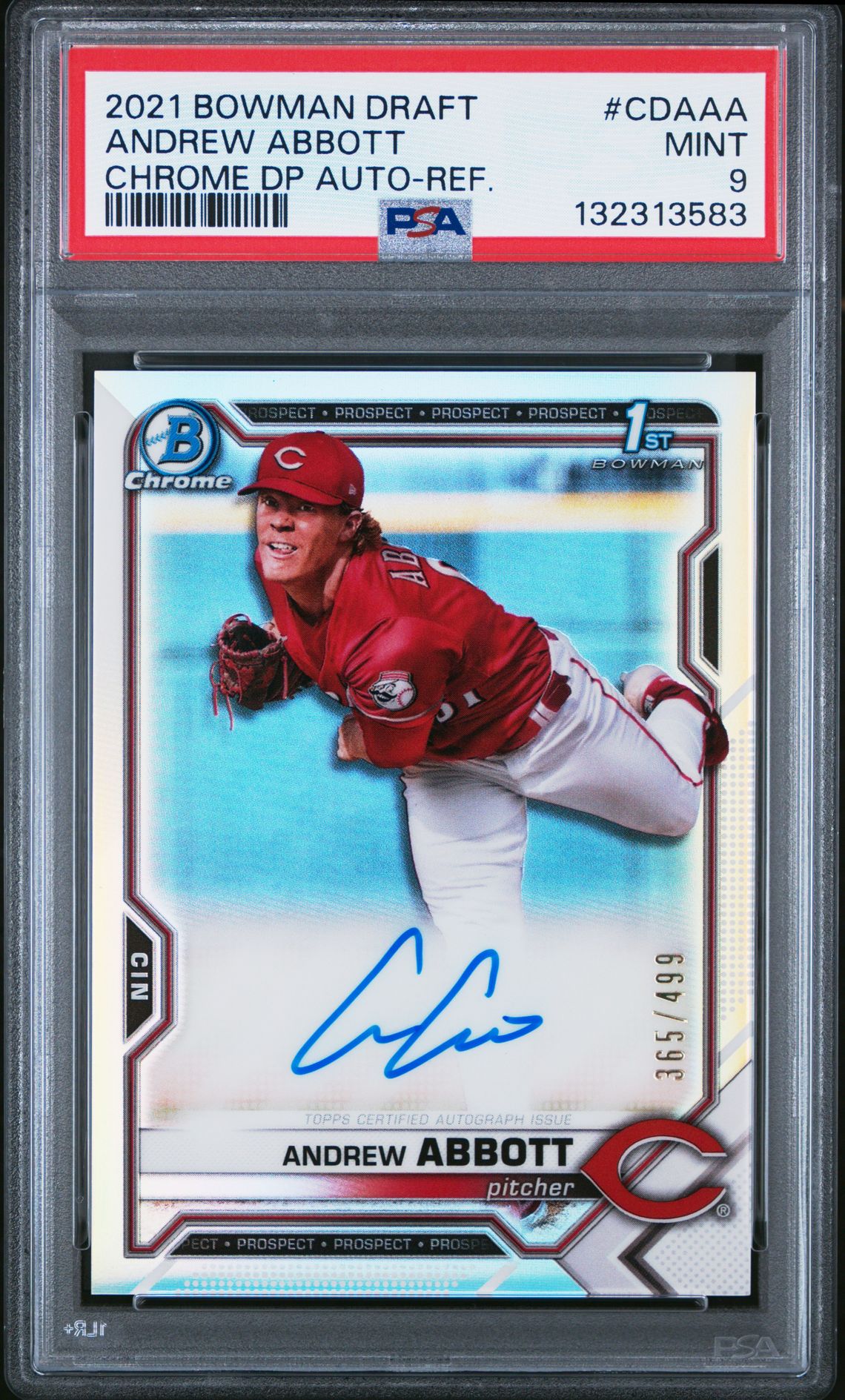 2021 Bowman Draft Chrome Draft Pick Autographs Andrew Abbott #Cdaaa (Chrome Dp Auto-Ref.) Mint 9 front