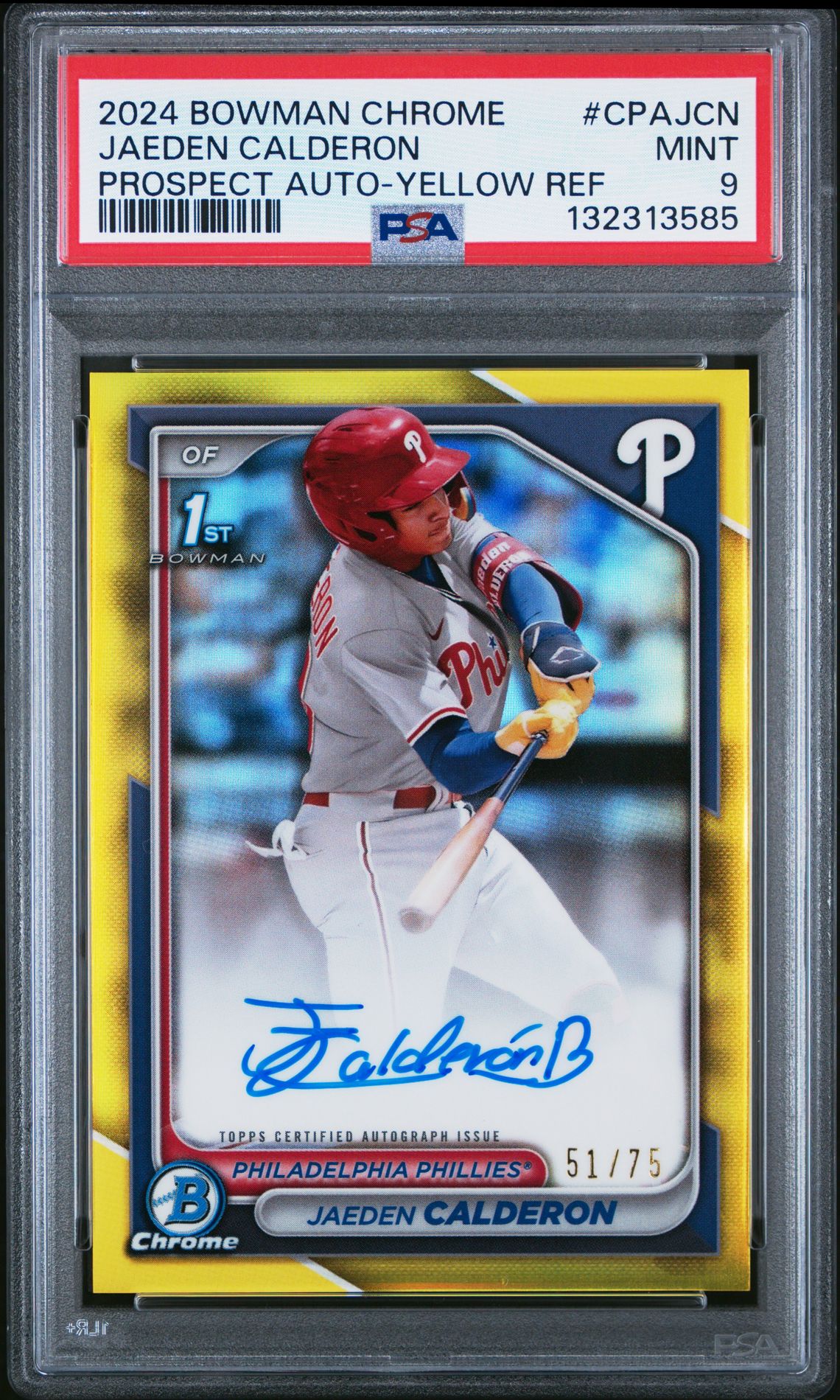 2024 Bowman Chrome Prospect Autographs Jaeden Calderon #Cpajcn (Prospect Auto-Yellow Ref) Mint 9 front