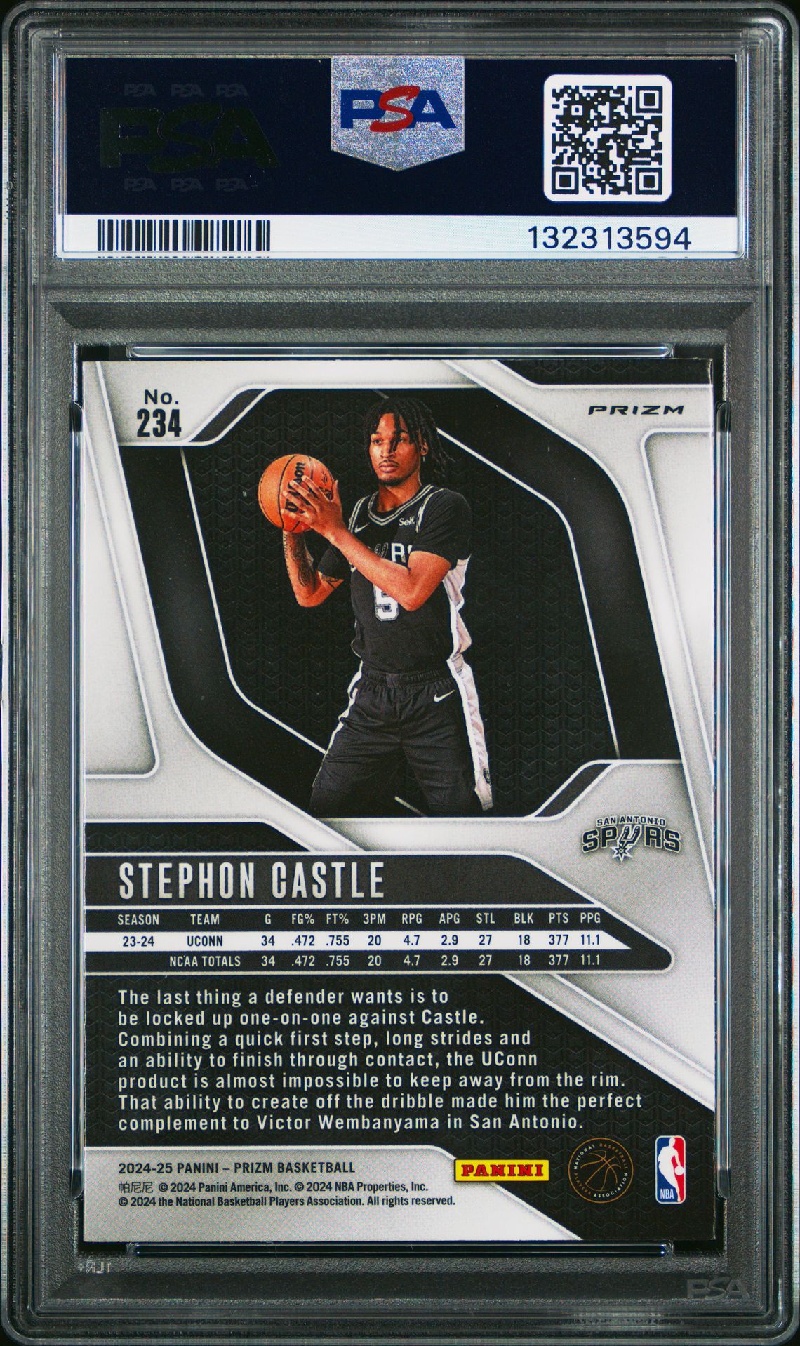2024 Panini Prizm Stephon Castle #234 (Silver Prizm) Mint 9 back