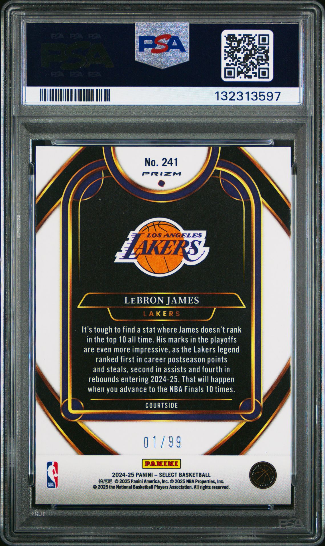 2024 Panini Select Lebron James #241 (Light Blue Disco) Gem Mt 10 back