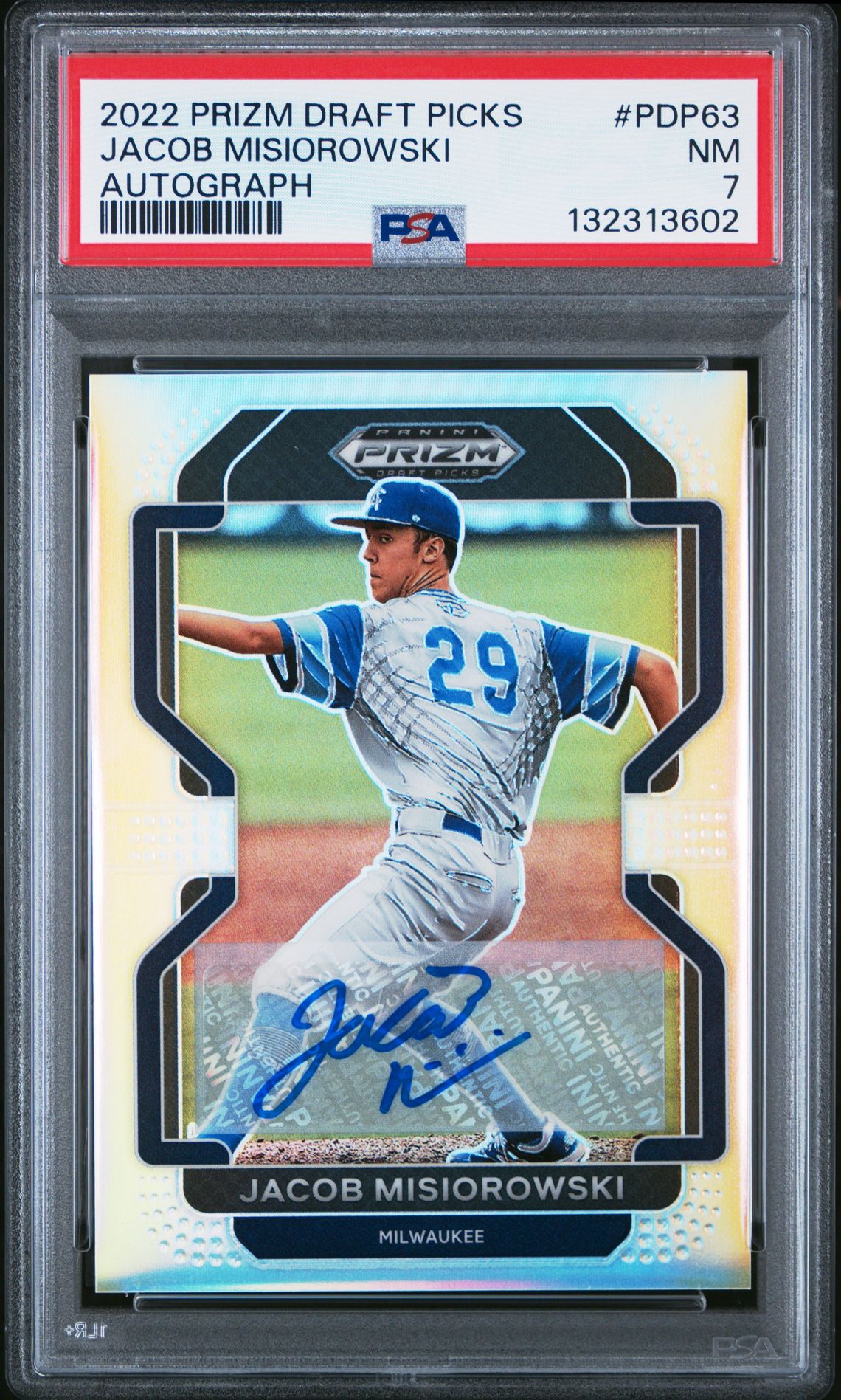 2022 Panini Prizm Draft Picks Jacob Misiorowski #Pdp63 (Autograph) Nm 7 front