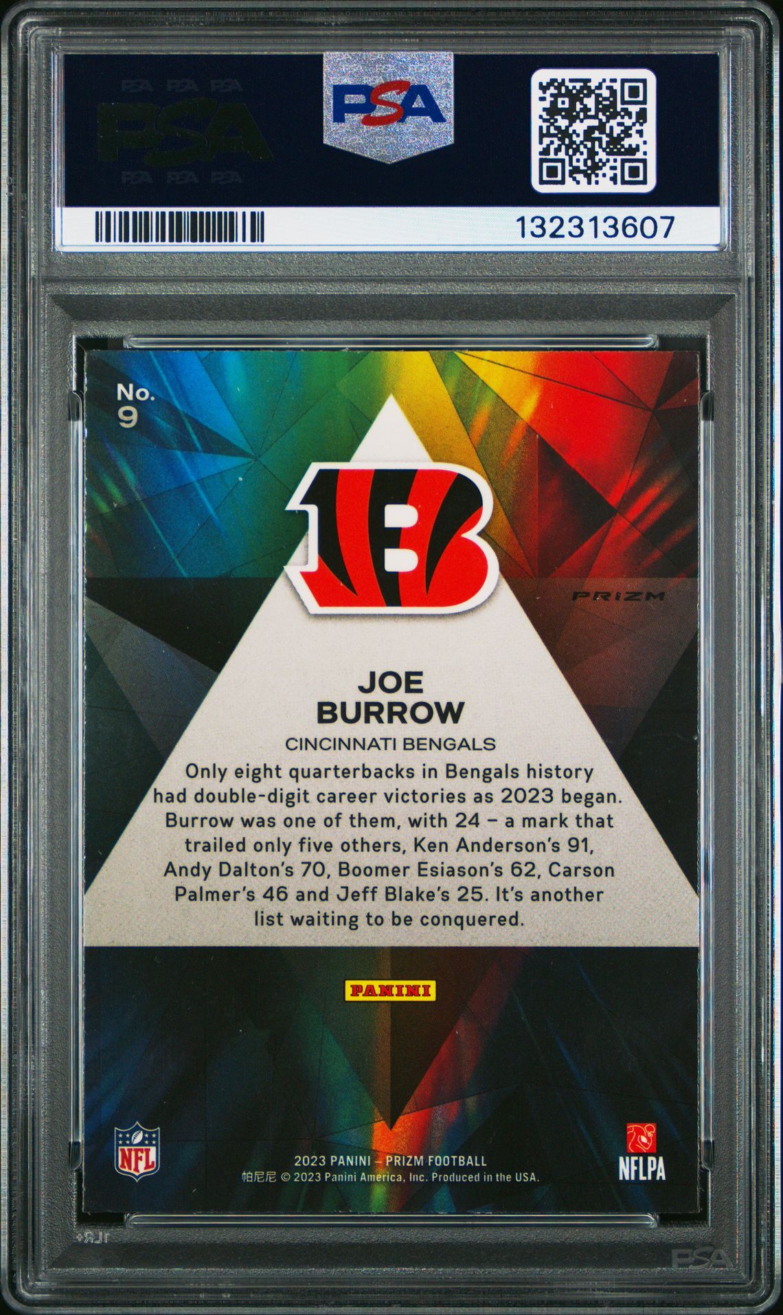 2023 Panini Prizm Prizmatic Joe Burrow #9 (Prizmatic-Green Wave) Gem Mt 10 back