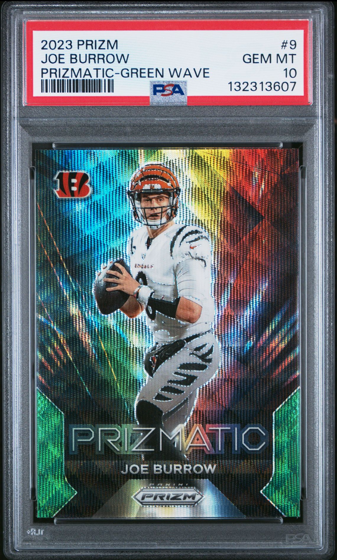 2023 Panini Prizm Prizmatic Joe Burrow #9 (Prizmatic-Green Wave) Gem Mt 10 front