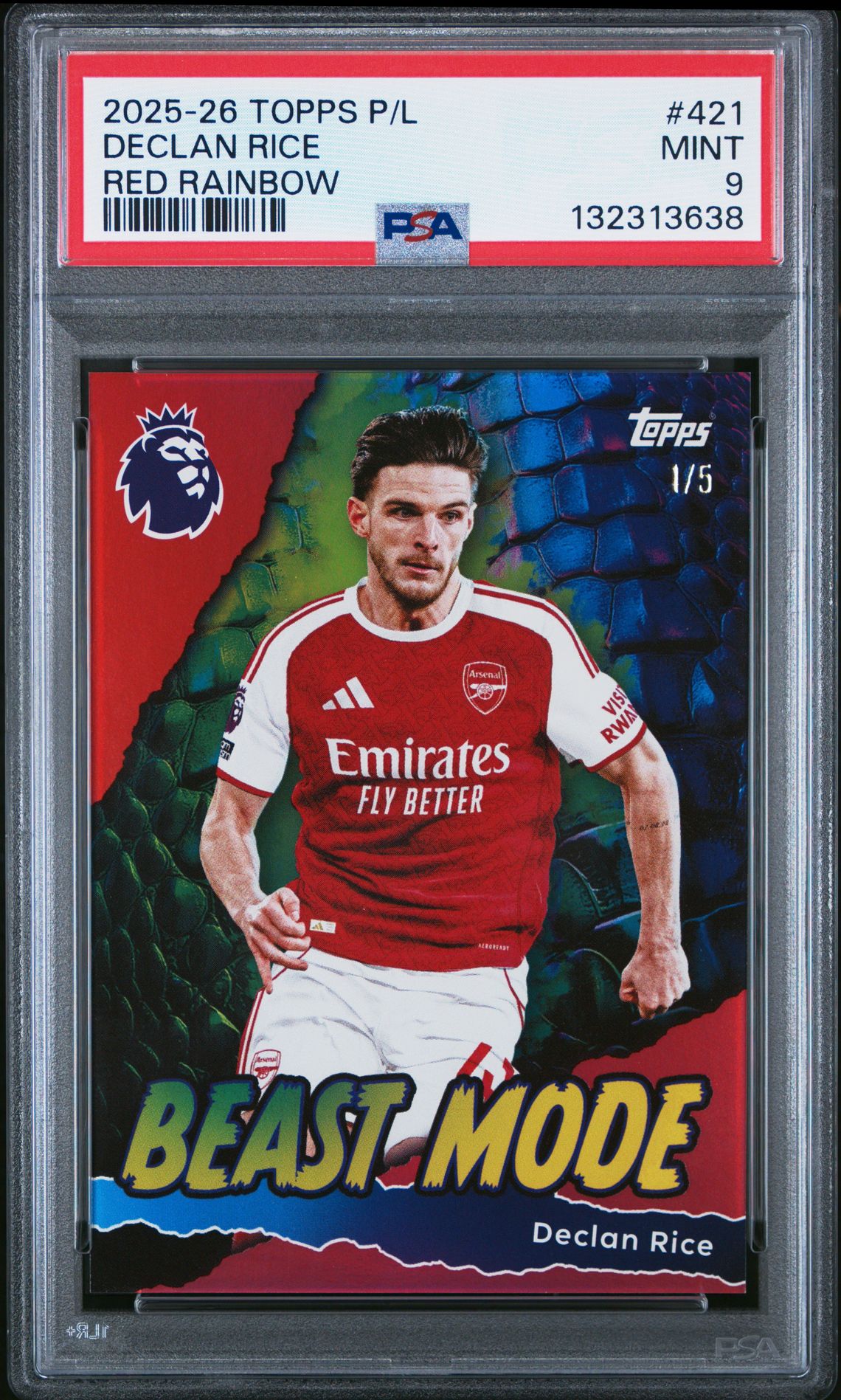 2025-2026 Topps Premier League Declan Rice #421 (Red Rainbow) Mint 9 front