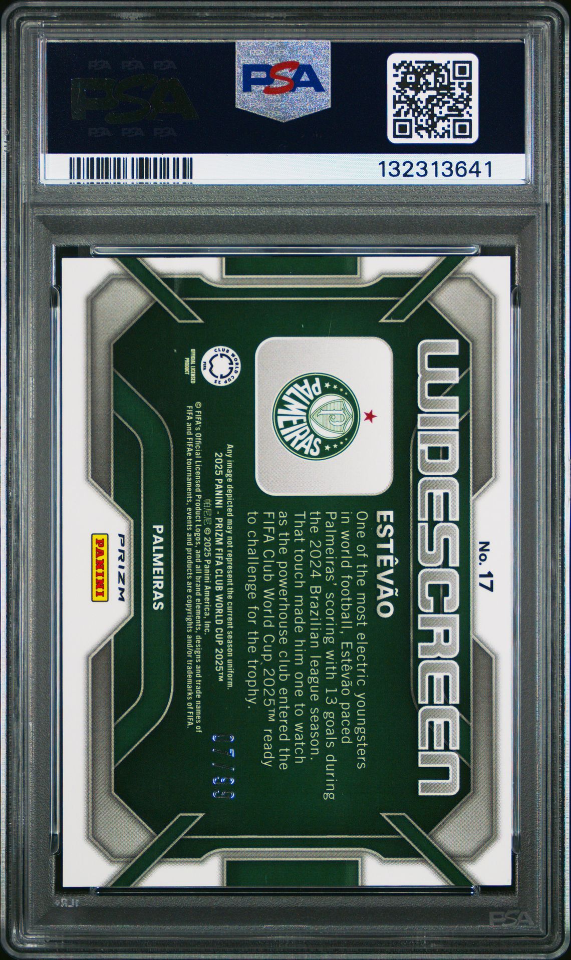 2025 Panini Prizm Fifa Club World Cup Widescreen Estevao #17 (Widescreen-Blue Ice) Gem Mt 10 back