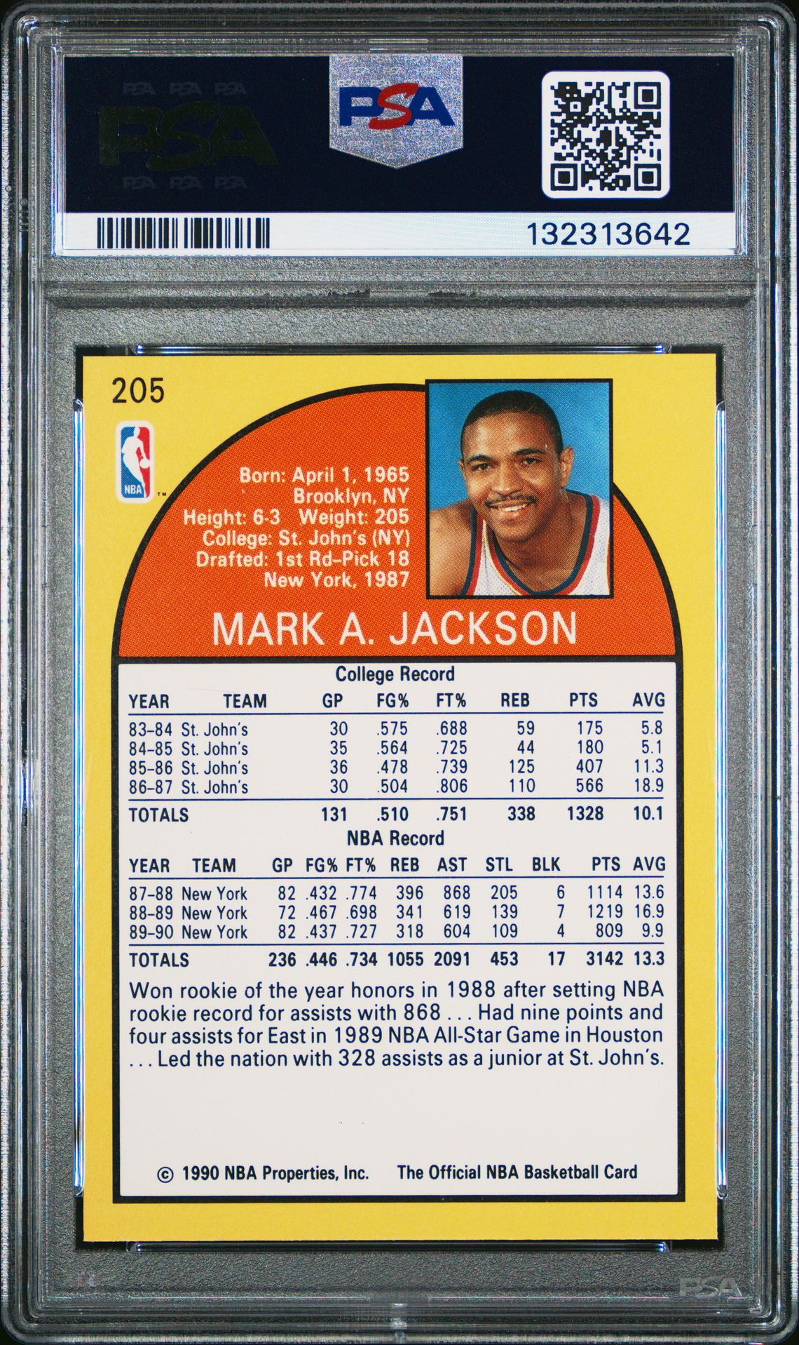 1990 Hoops Mark Jackson #205 Mint 9 back
