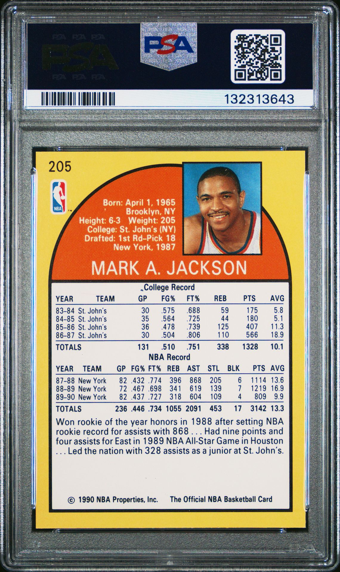 1990 Hoops Mark Jackson #205 Mint 9 back