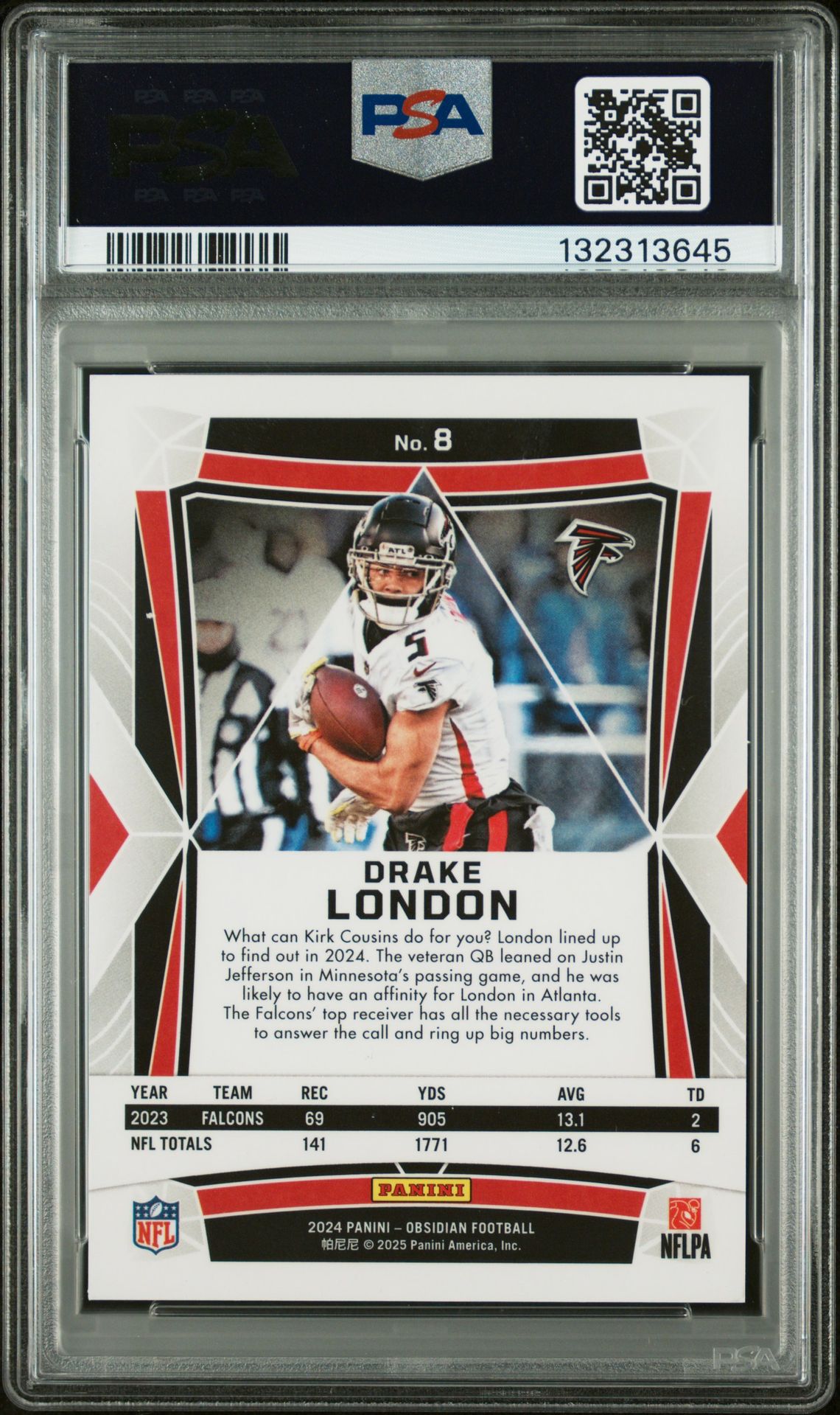 2024 Panini Obsidian Drake London #8 (International) Mint 9 back