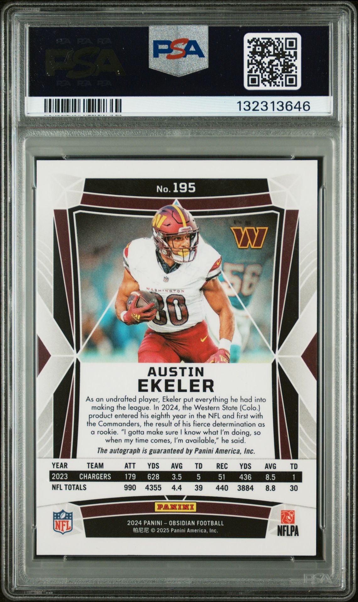 2024 Panini Obsidian Austin Ekeler #195 (Signature-International) Mint 9 back