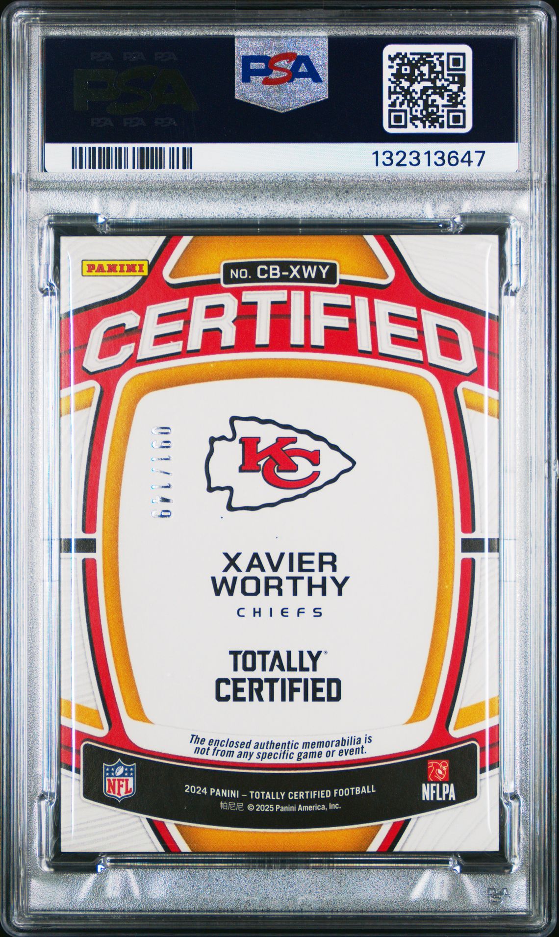 2024 Panini Totally Certified Certified Baller Relics Xavier Worthy #Cbxwy Gem Mt 10 back