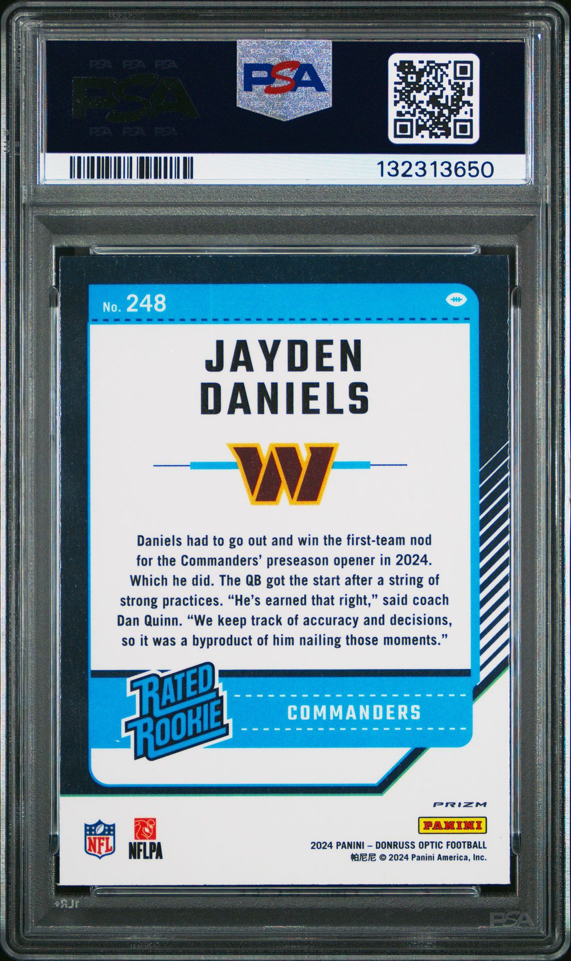 2024 Panini Donruss Optic Jayden Daniels #248 (Stars) Mint 9 back