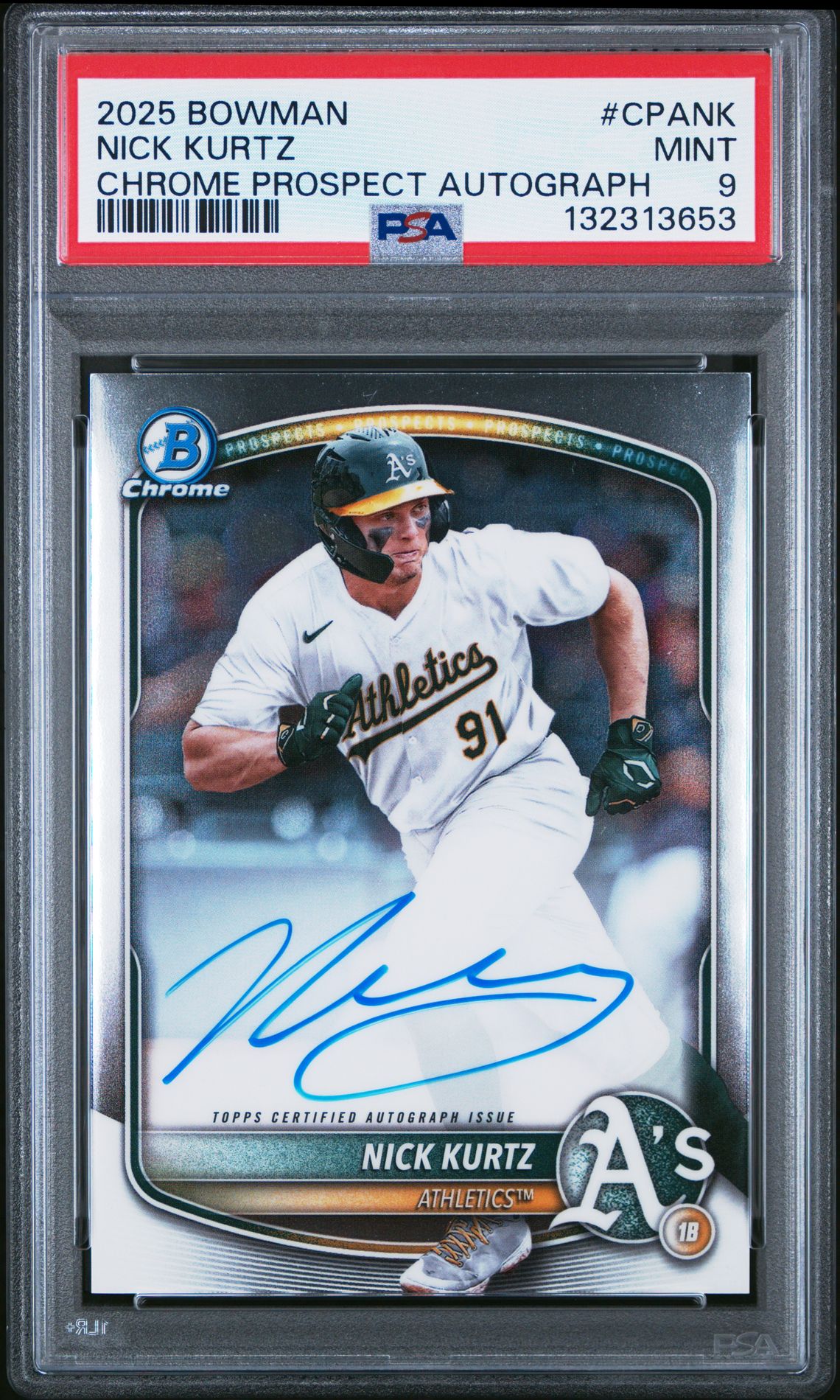 2025 Bowman Chrome Prospect Autographs Nick Kurtz #Cpank Mint 9 front