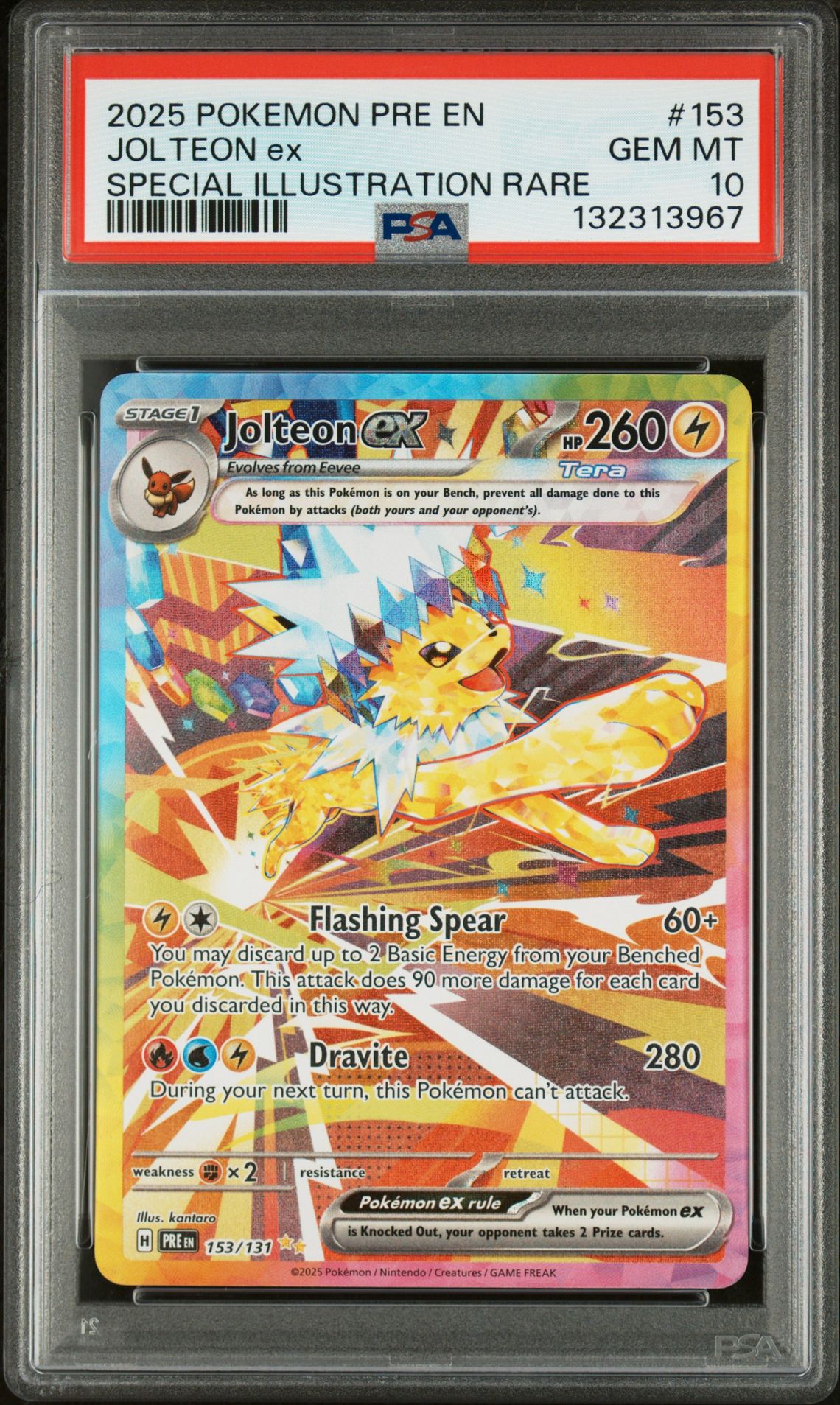 2025 Pokemon Pre En-Prismatic Evolutions Jolteon Ex #153 (Special Illustration Rare) Gem Mt 10 front
