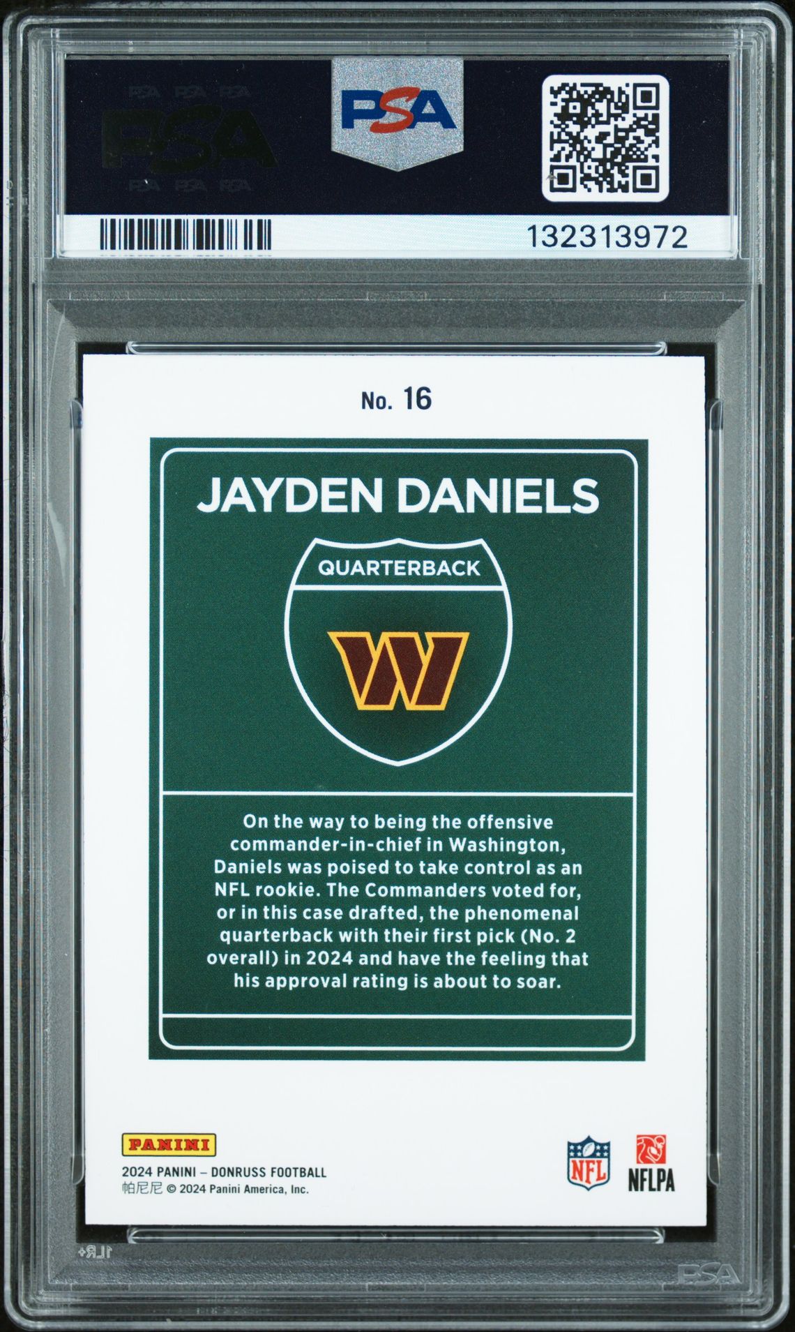 2024 Panini Donruss Downtown! Jayden Daniels #16 Gem Mt 10 back
