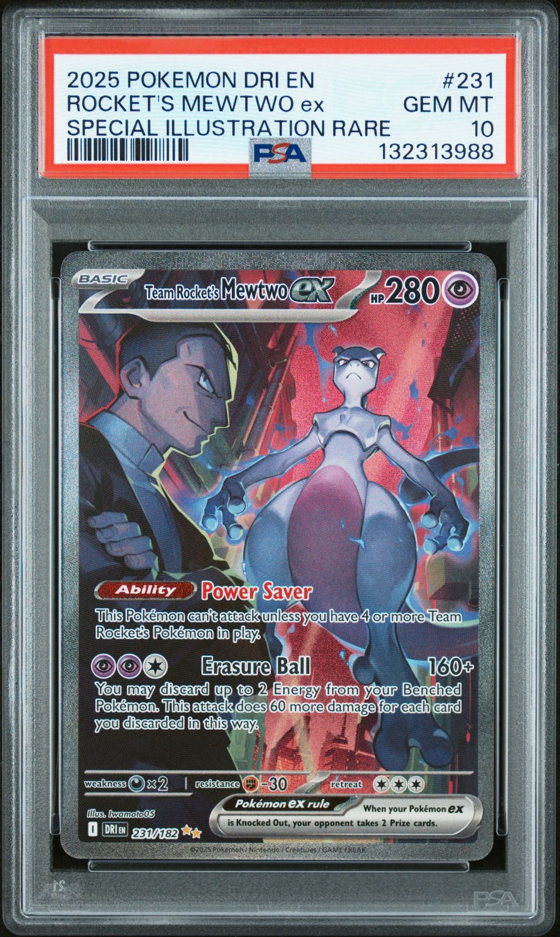 2025 Pokemon Dri En-Destined Rivals Rocket's Mewtwo Ex #231 (Special Illustration Rare) Gem Mt 10 front