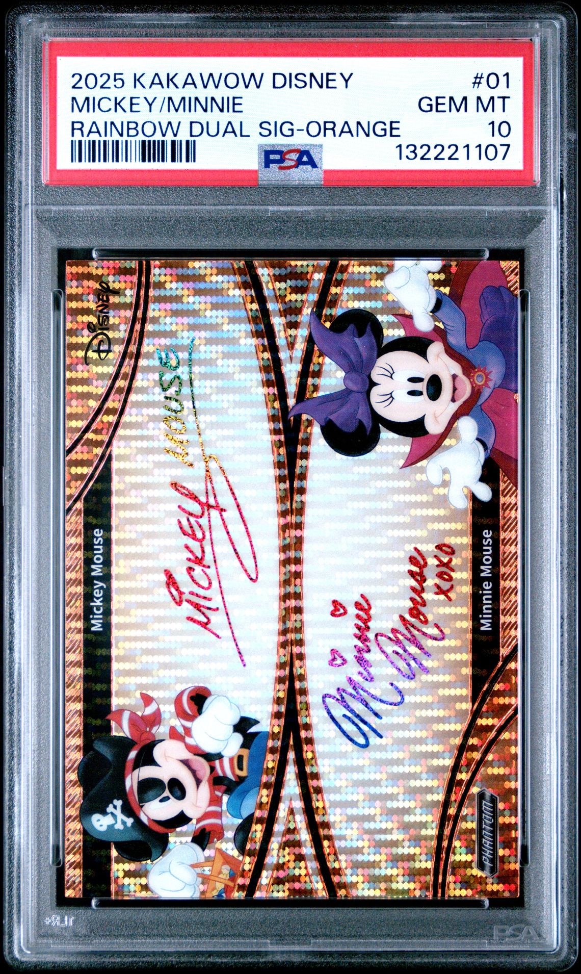 2025 Kakawow Phantom Disney Rainbow Dual Signature Mickey/Minnie #01 (Rainbow Dual Sig-Orange) Gem Mt 10 front