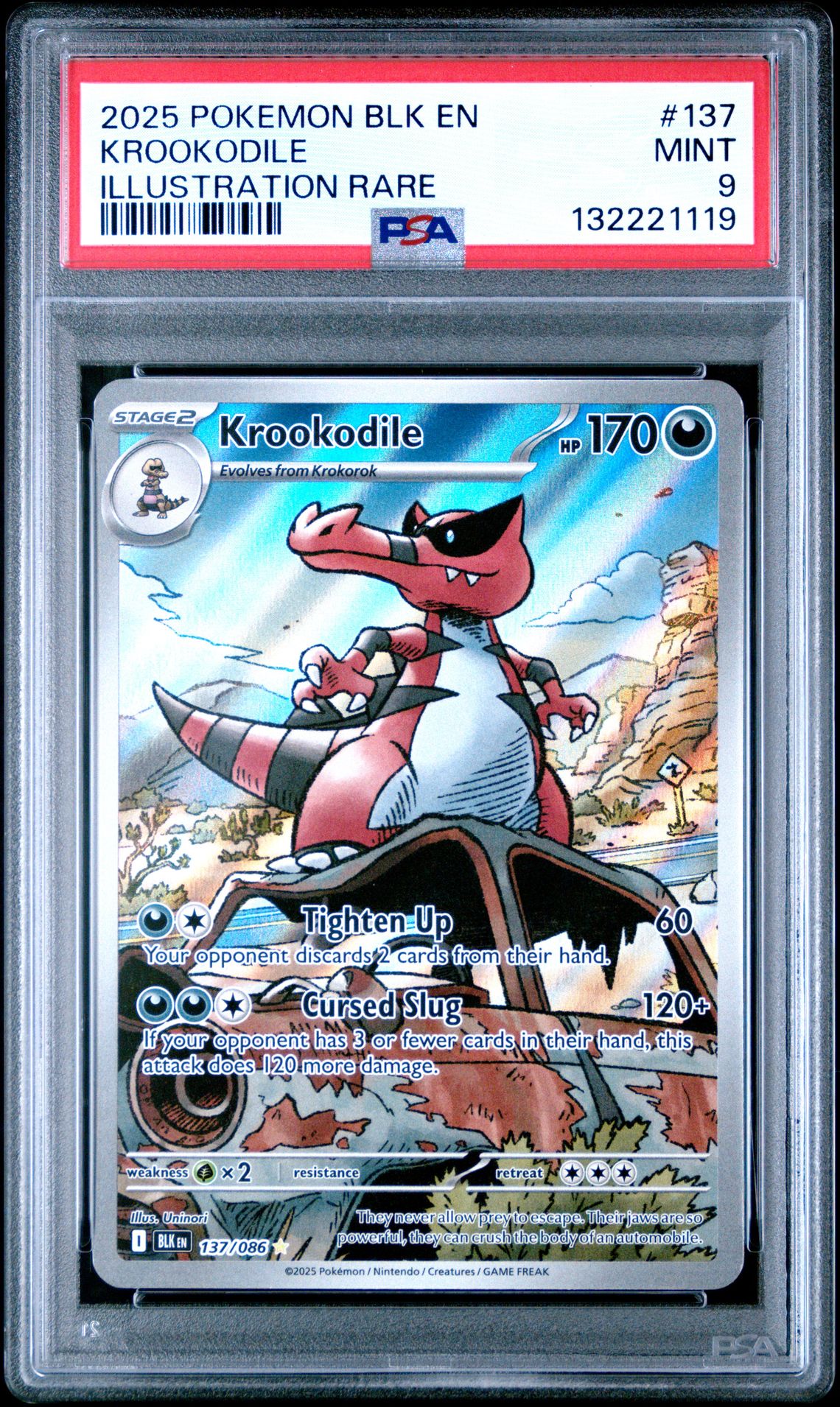 2025 Pokemon Blk En-Black Bolt Krookodile #137 (Illustration Rare) Mint 9 front