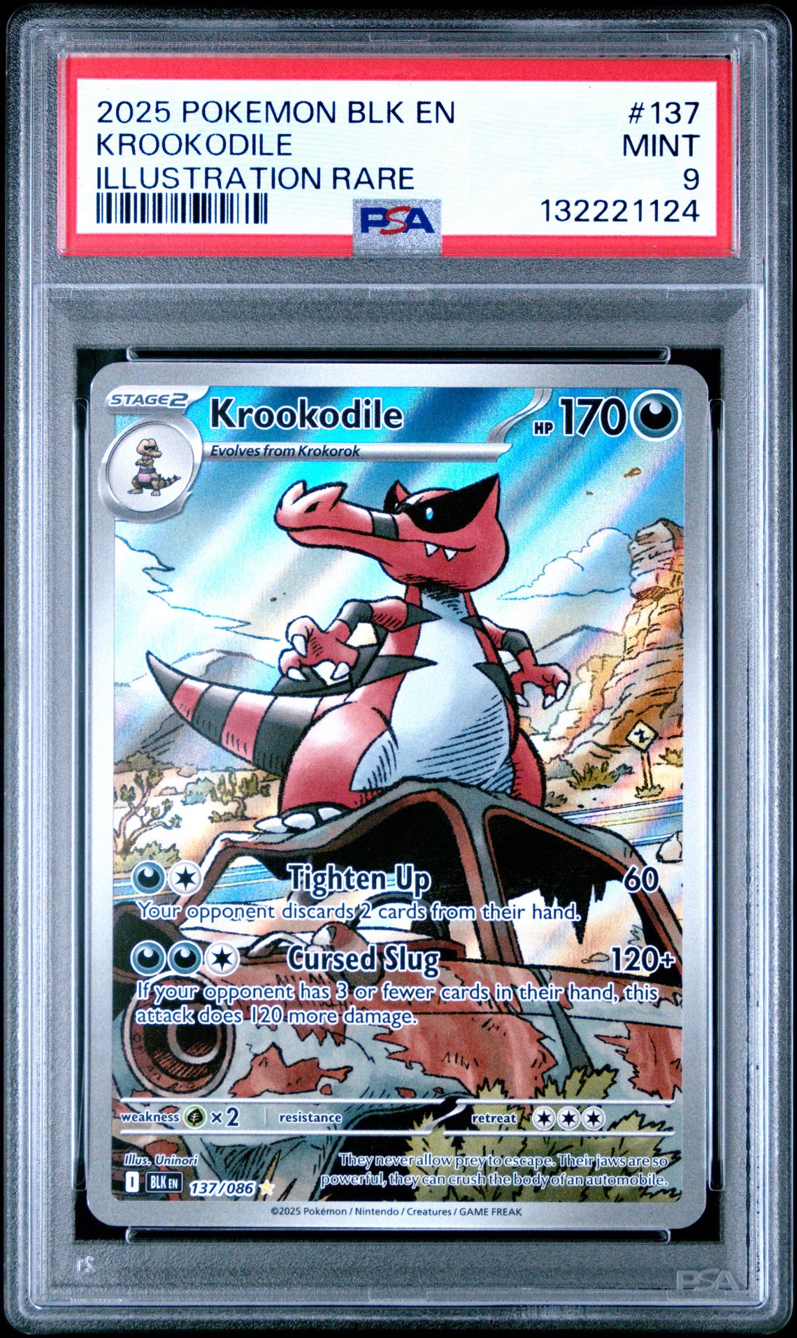 2025 Pokemon Blk En-Black Bolt Krookodile #137 (Illustration Rare) Mint 9 front