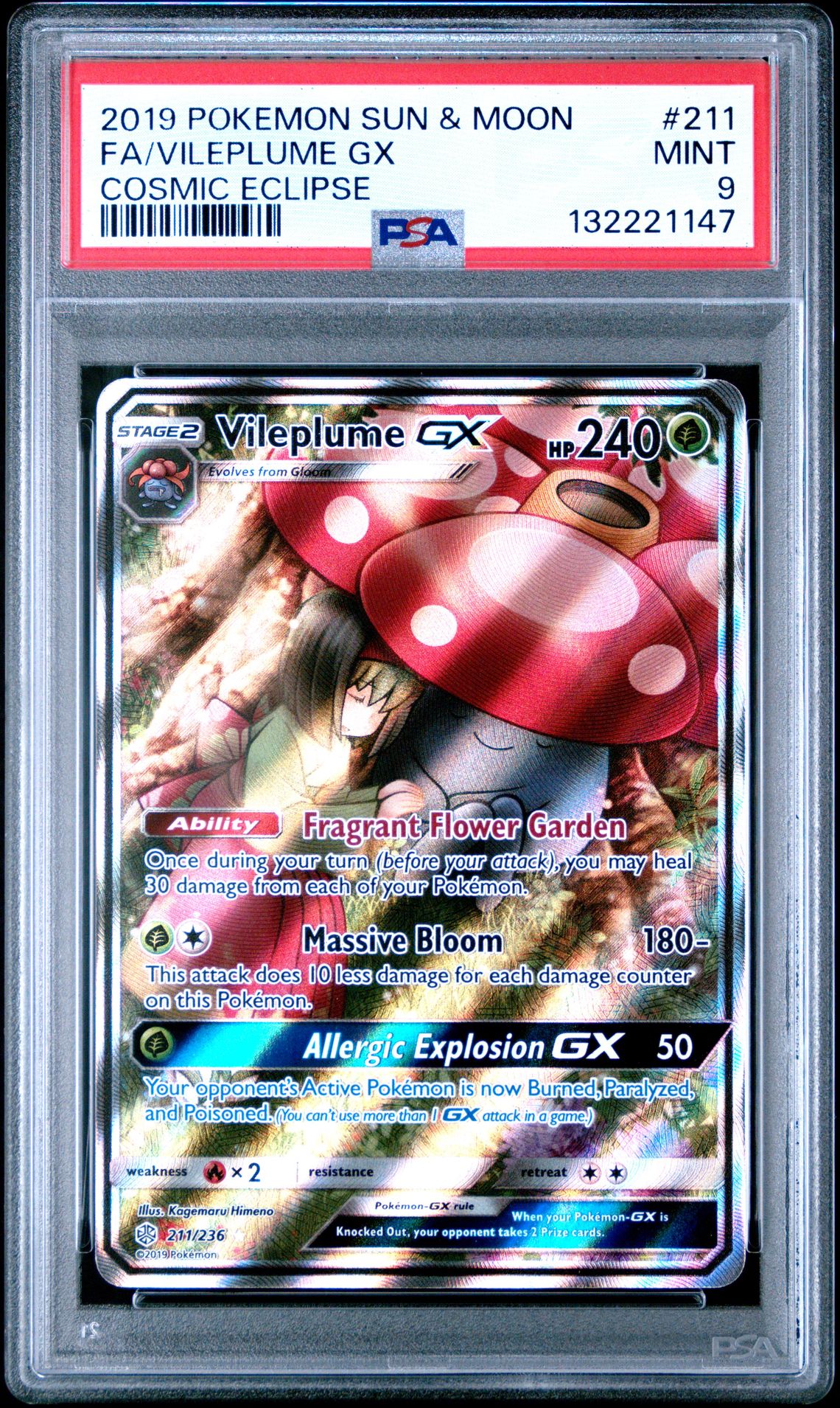 2019 Pokemon Sun & Moon Cosmic Eclipse Fa/Vileplume Gx #211 (Cosmic Eclipse) Mint 9 front