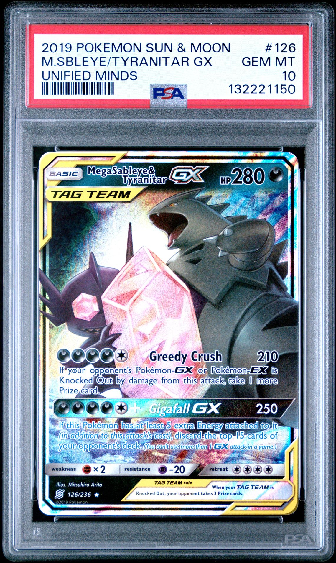 2019 Pokemon Sun & Moon Unified Minds M.sbleye/Tyranitar Gx #126 (Unified Minds) Gem Mt 10 front