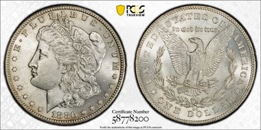 1880-CC $1 8/7 Reverse of 1878 MS63