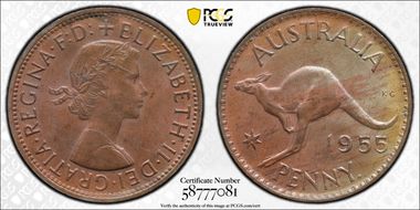 1955 Y. (p) 1D Melbourne obverse MS64RB