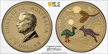 2025-P $1 Green Emu Al-Br Ngana Nyitting, Colorized MS70