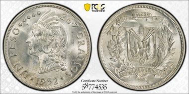 1952 Peso KM-22  Ag MS63