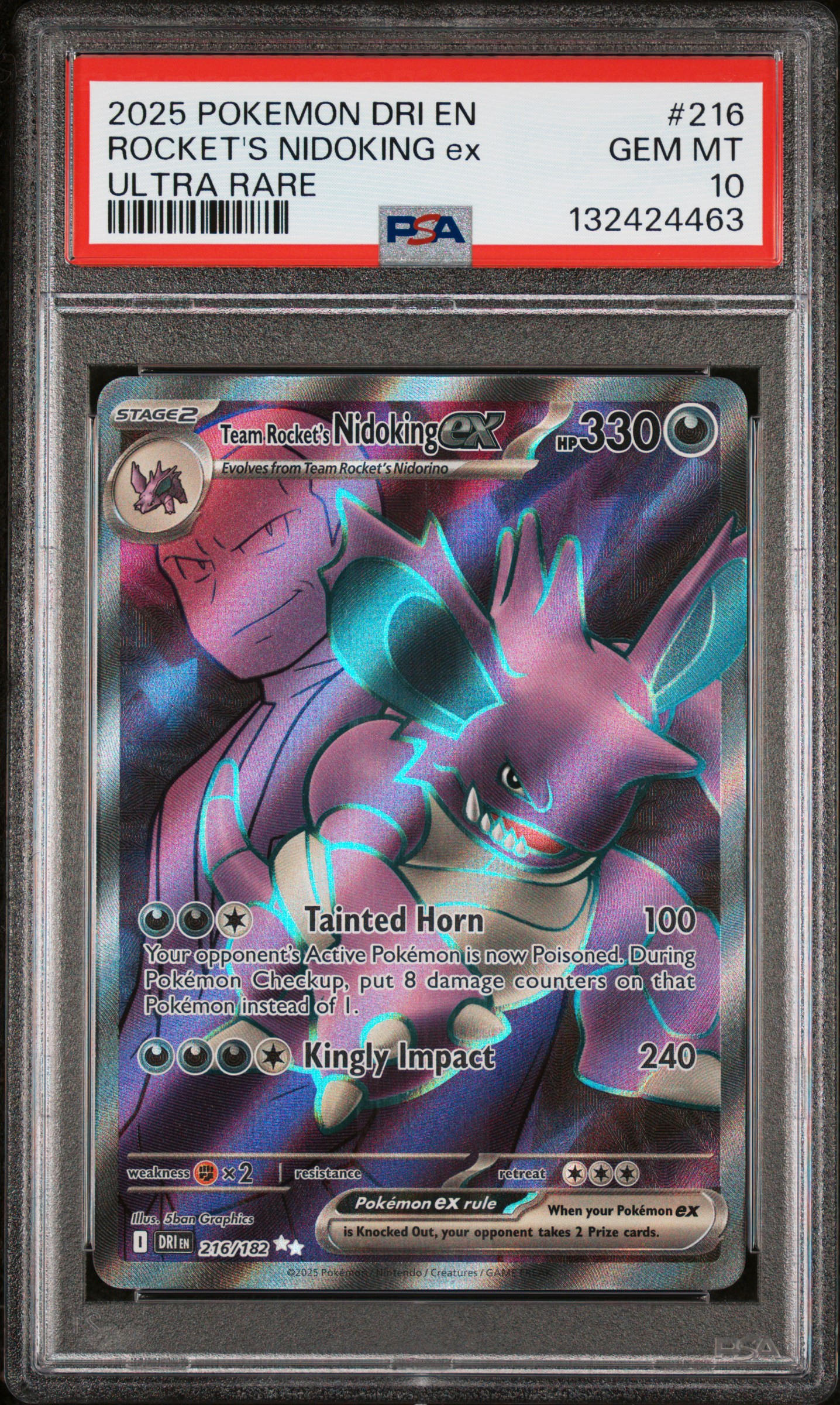 2025 #216 Team Rocket's Nidoking EX PSA 10 Dri EN-Destined Rivals