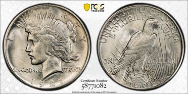 1921 $1 High Relief, Peace MS63