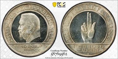 1929-A 3 Mk Constitution J-340 PR64CAM