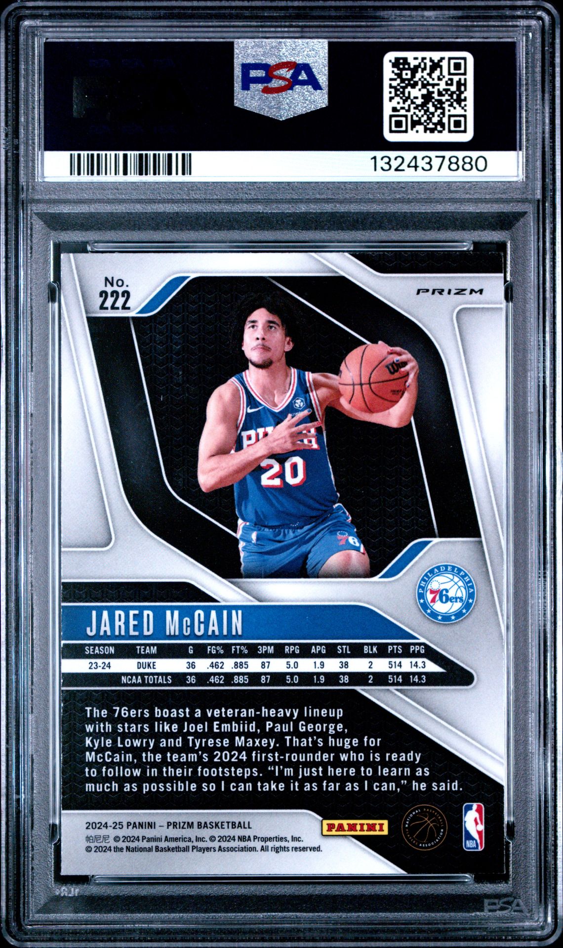 2024 Panini Prizm Jared Mccain #222 (Hyper Prizm) Mint 9 back