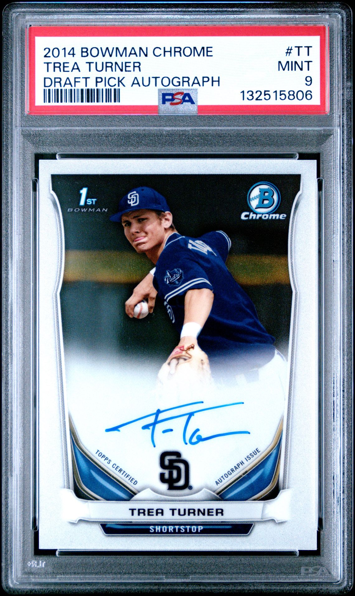 2014 Bowman BOWMAN CHROME DRAFT PICK AUTOGRAPH #TT Trea Turner front