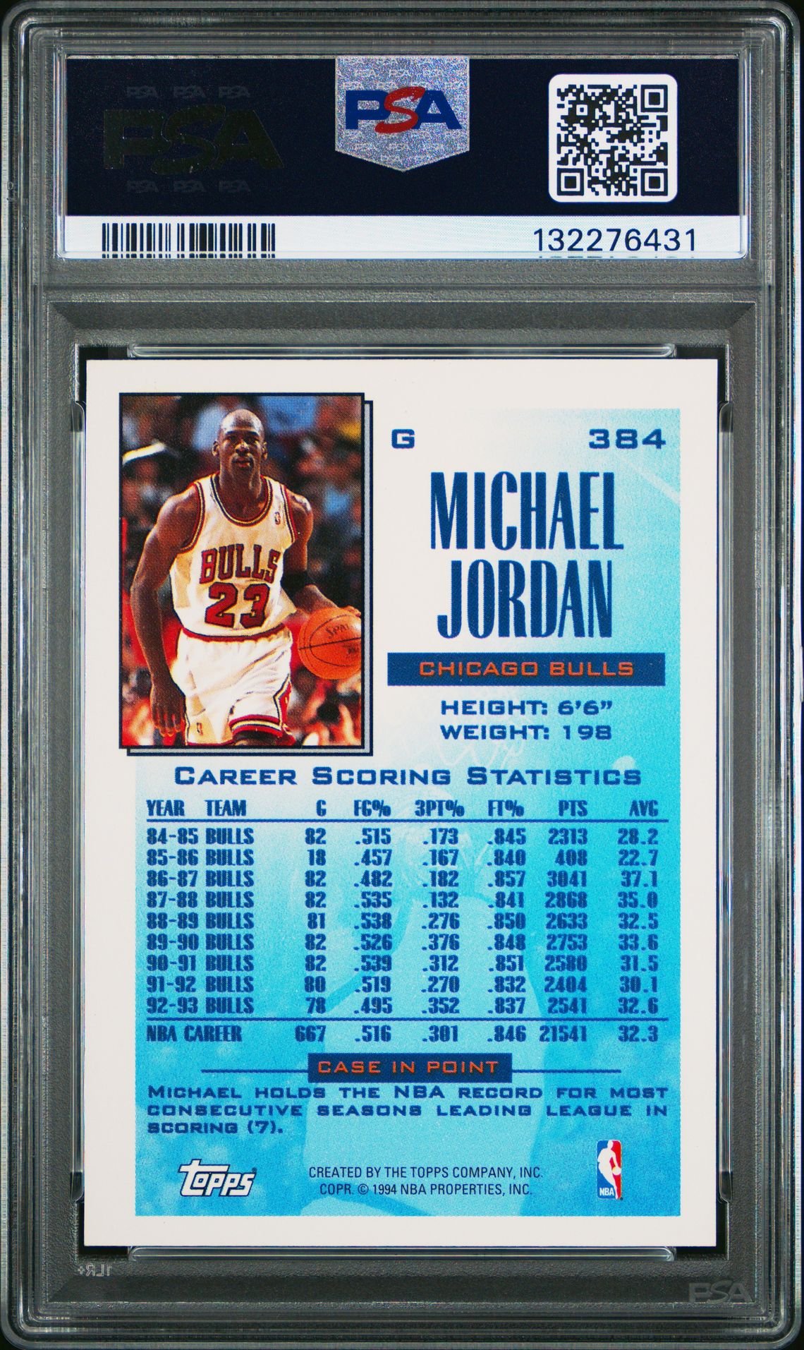 1993 Topps Michael Jordan #384 Mint 9 back