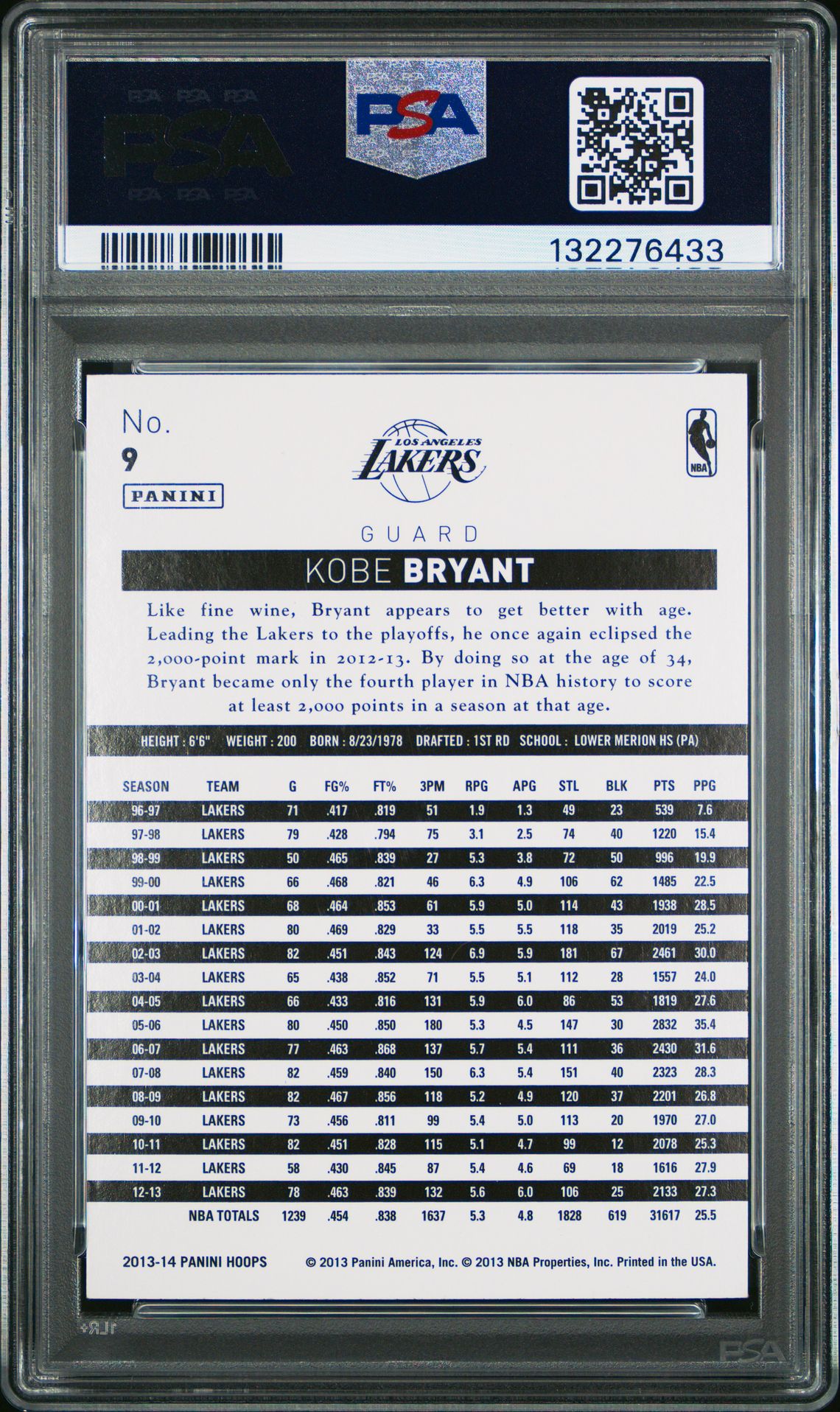 2013 Panini Hoops Kobe Bryant #9 Nm-Mt 8 back