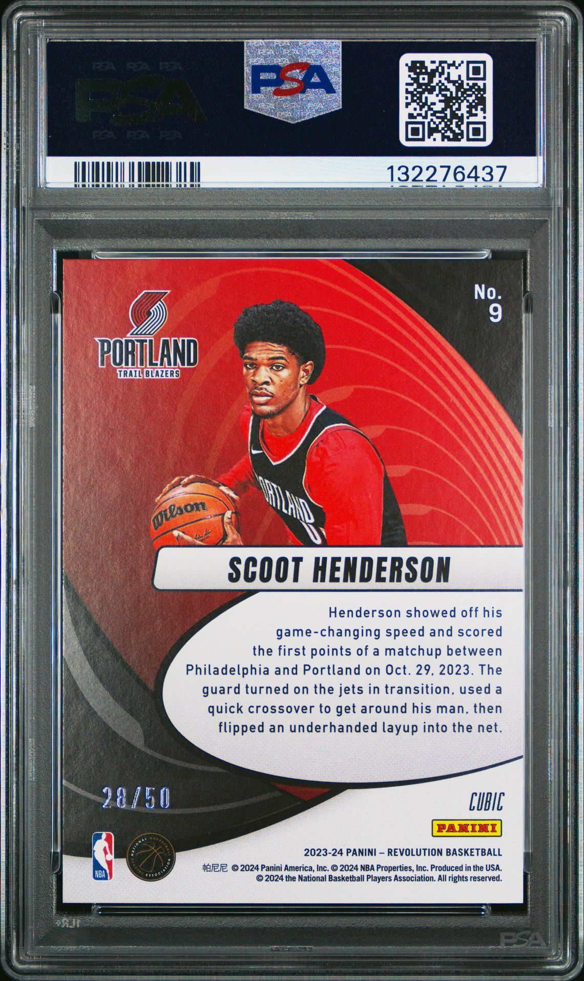2023 Panini Revolution Vortex Scoot Henderson #9 (Vortex-Cubic) Mint 9 back