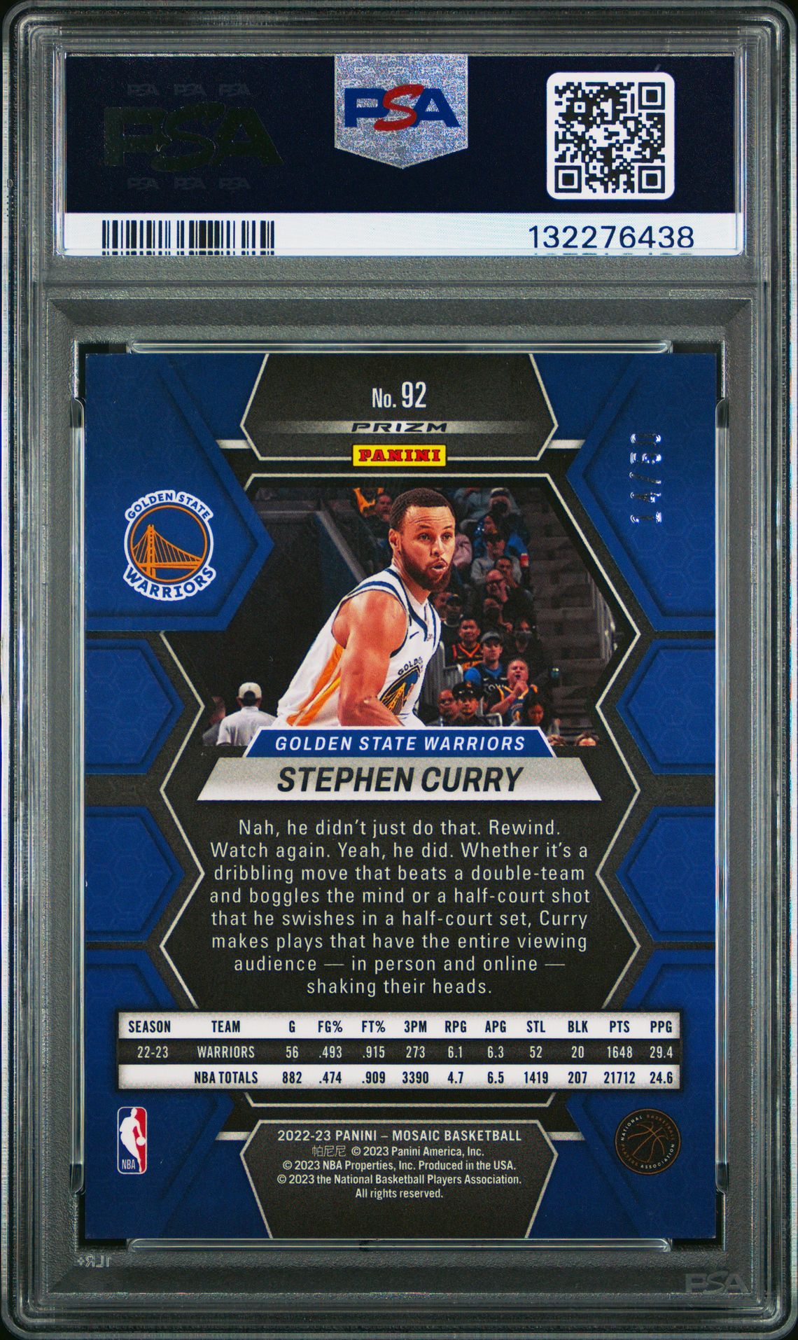 2022 Panini Mosaic Stephen Curry #92 (Purple Fast Break) Mint 9 back