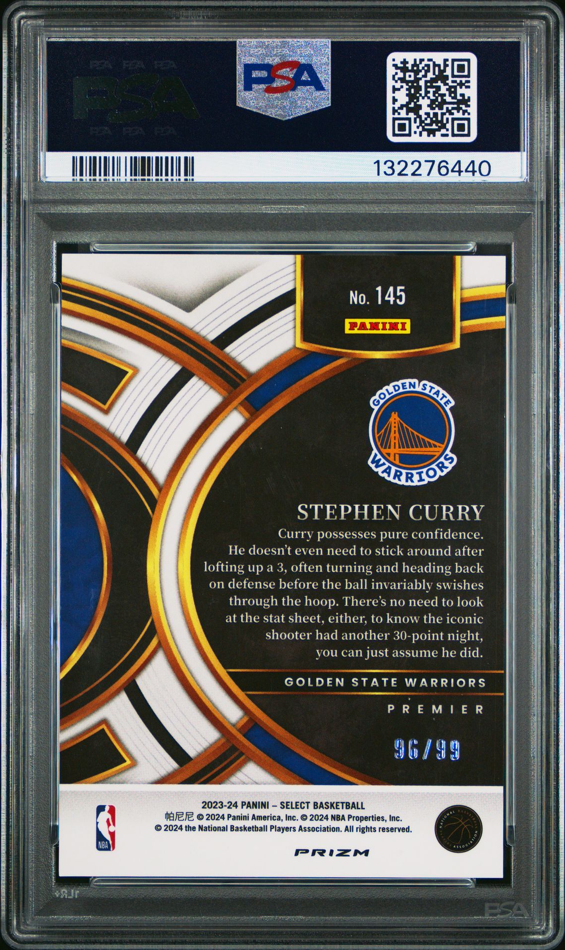 2023 Panini Select Stephen Curry #145 (Light Blue Disco) Gem Mt 10 back