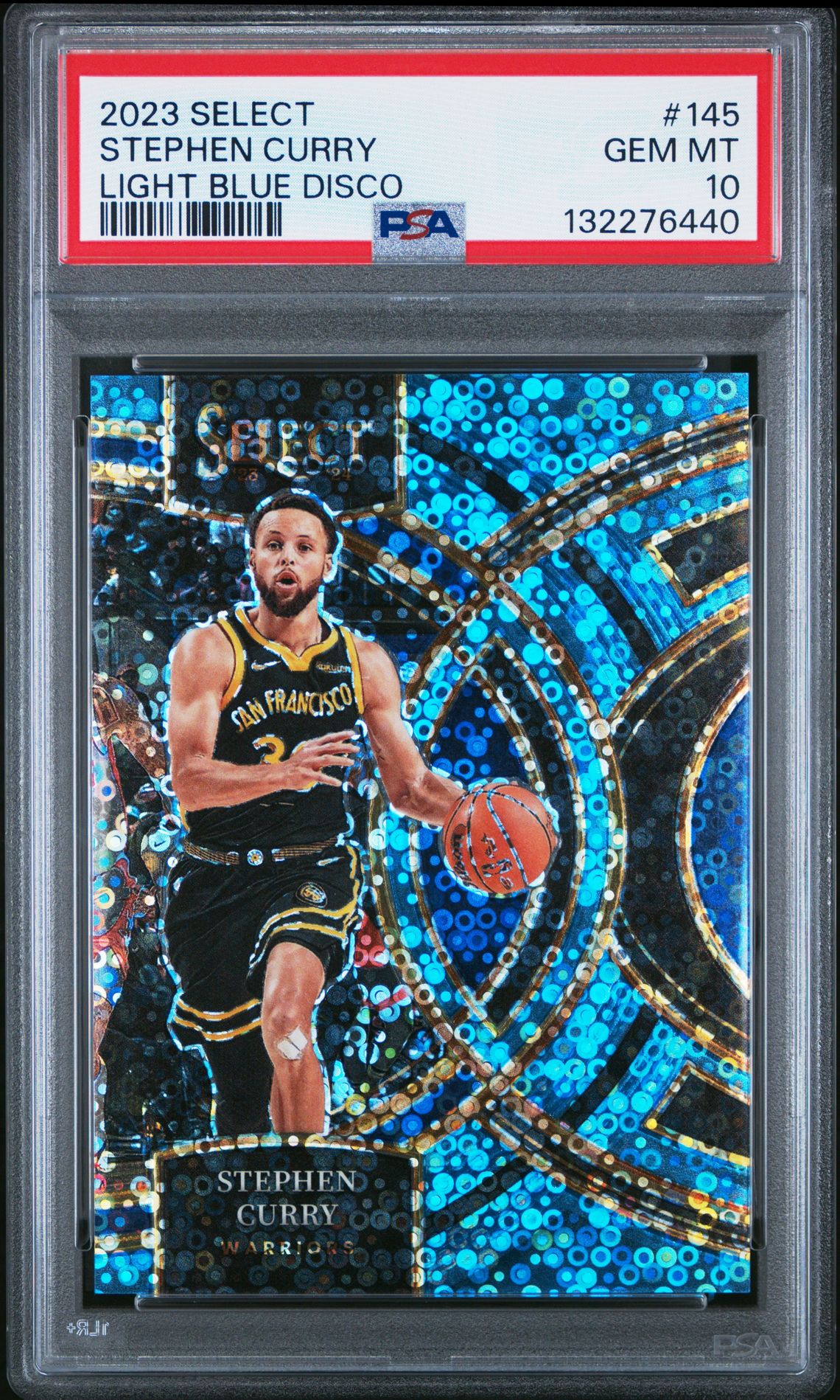 2023 Panini Select Stephen Curry #145 (Light Blue Disco) Gem Mt 10 front